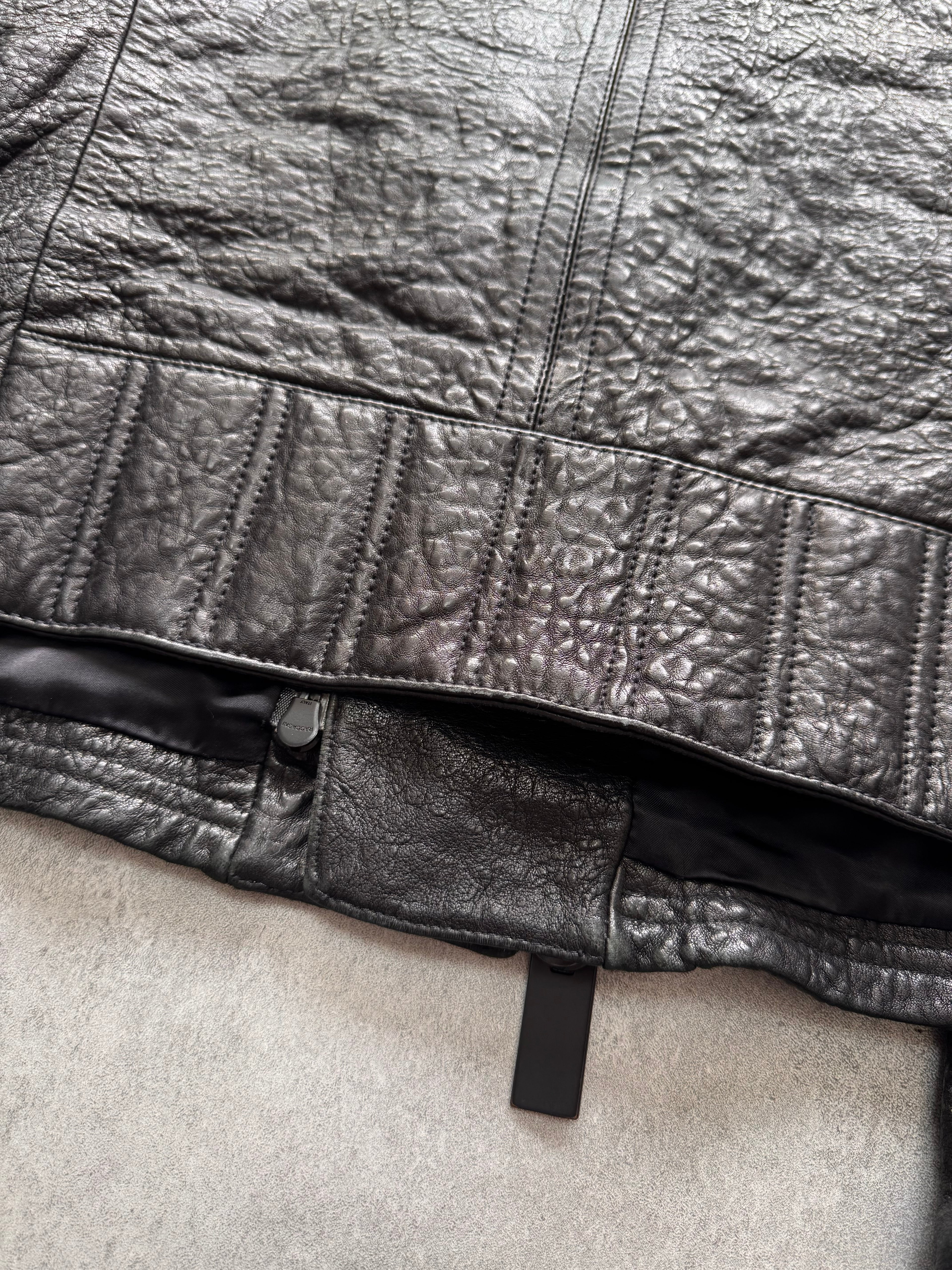 FW2014 Emporio Armami Asymmetrical Grained Leather Jacket
