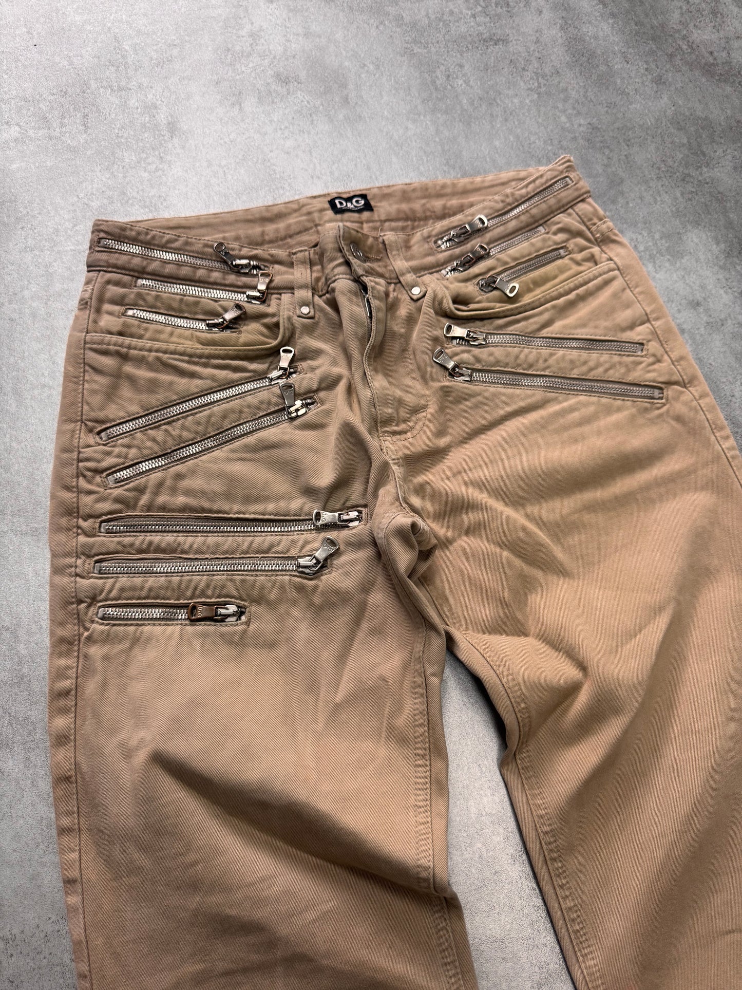 SS2010 Dolce & Gabbana Multi-Zip Beige Pants (XS)