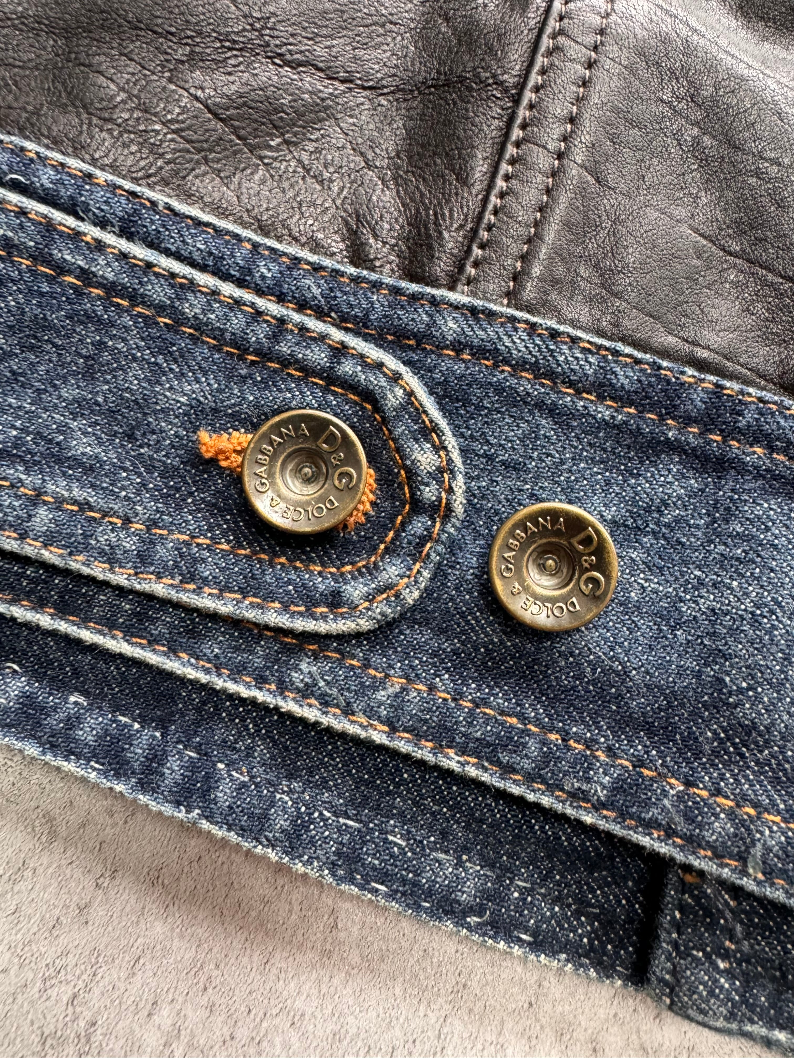 FW2005 Dolce & Gabbana Racer Hybrid Denim Leather Jacket