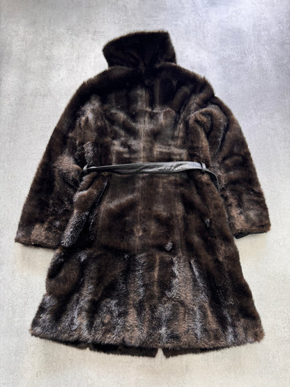 FW2011 Emporio Armani Faux-Fur Belted Long Coat (XS)