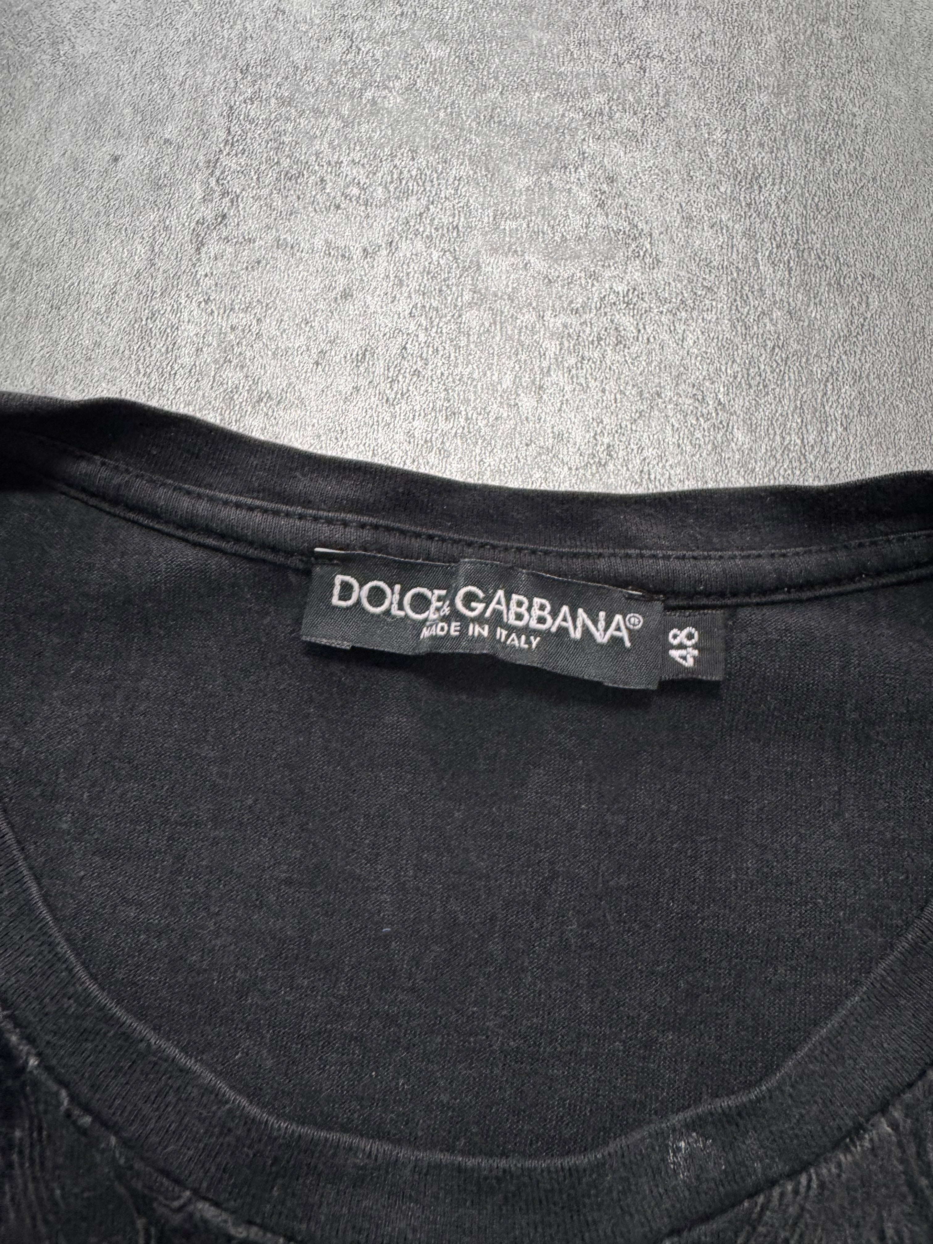2010s Dolce & Gabbana Floral Velvet Black Tee