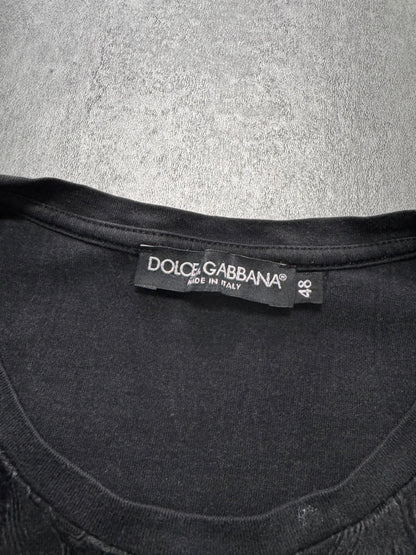 2010s Dolce & Gabbana Floral Velvet Black Tee (S/M)