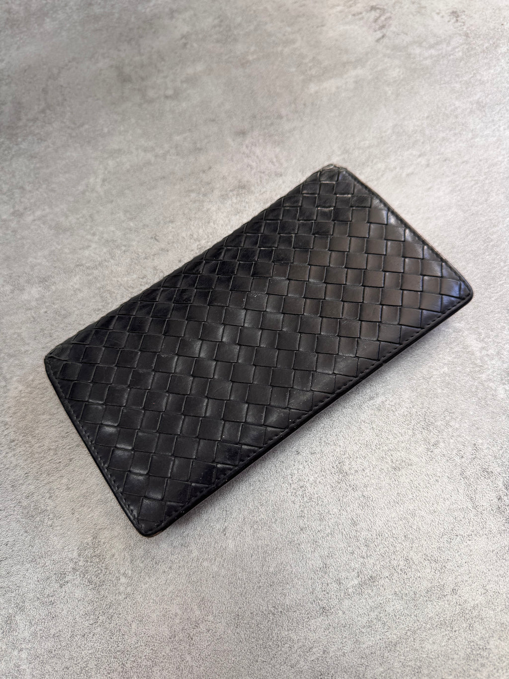 1990s Bottega Venetta Intrecciato Black Woven Leather Wallet