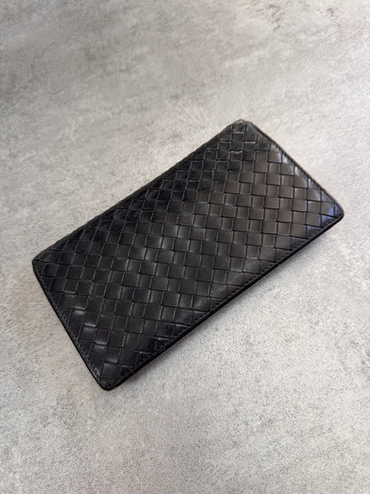 1990s Bottega Venetta Intrecciato Black Woven Leather Wallet (OS)