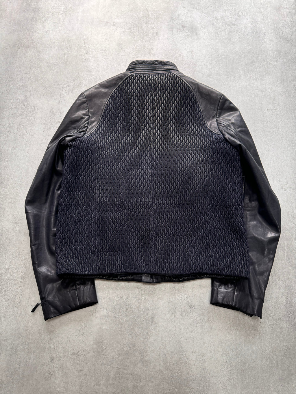SS2014 Giorgio Armani Plissé Navy Leather Jacket