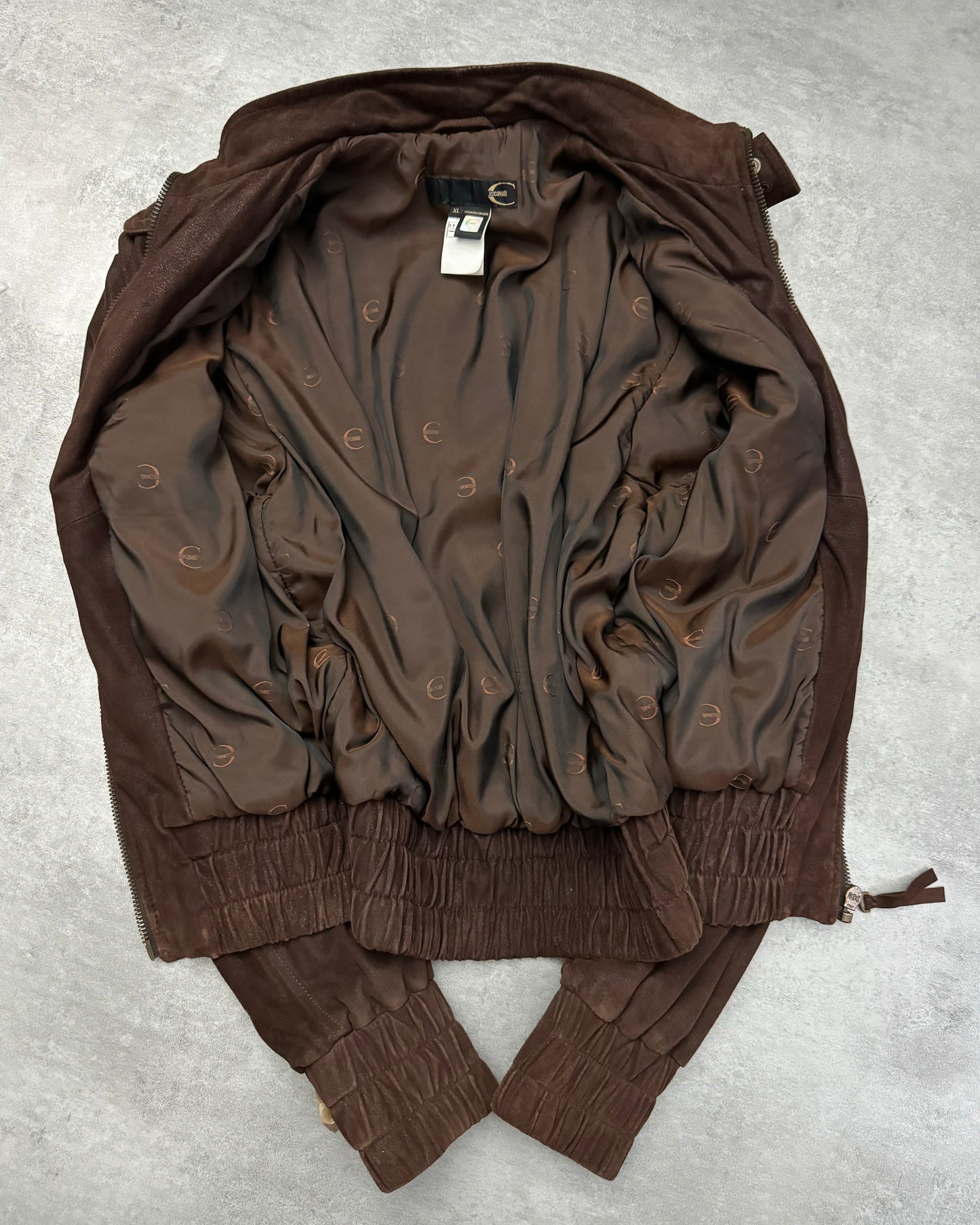 AW2007 Cavalli Brown Cargo Multi Zips Brut Leather Jacket (L) - 6