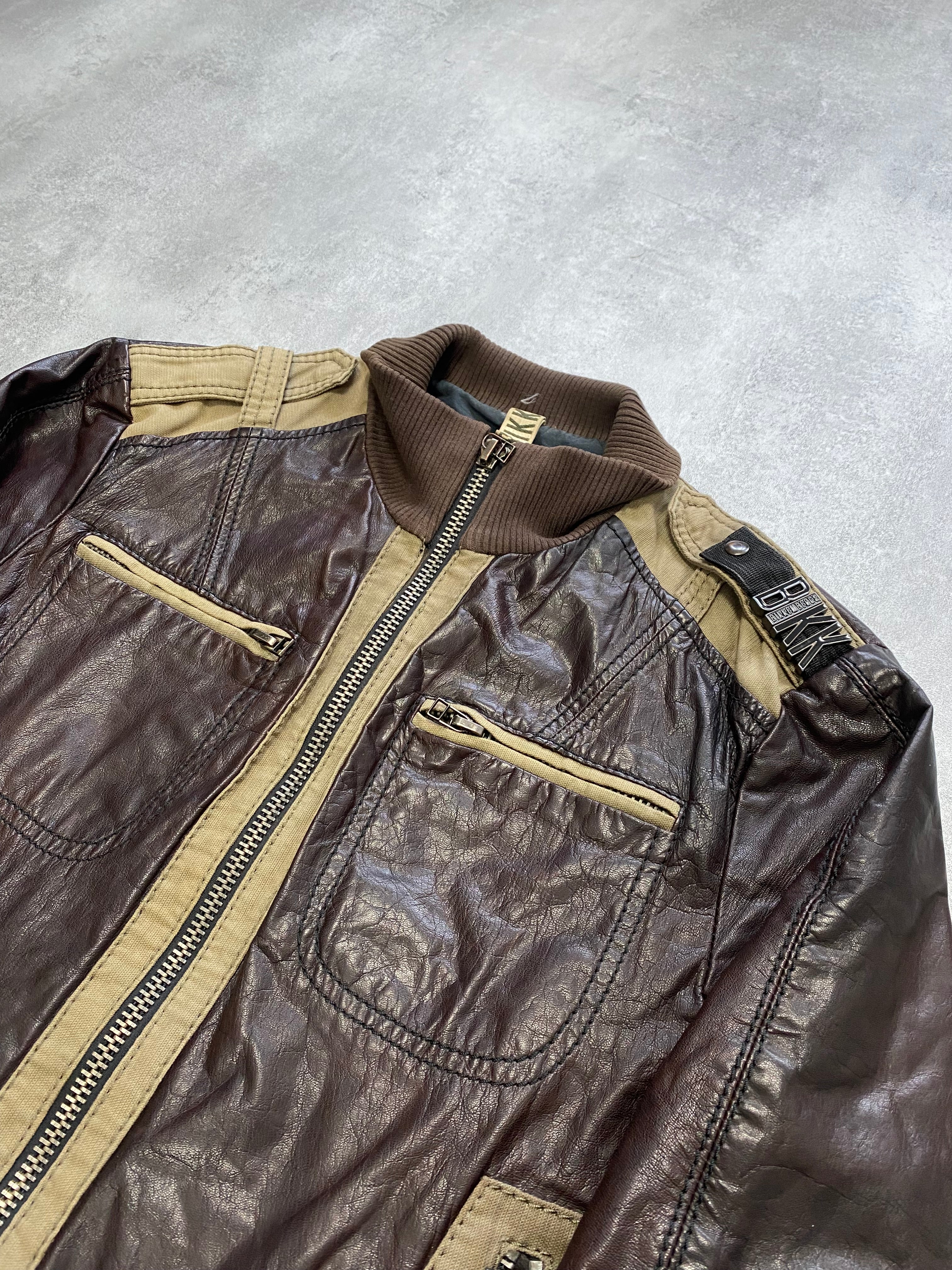 Dirk Bikkembergs Elite Parachute Brown Leather Jacket
