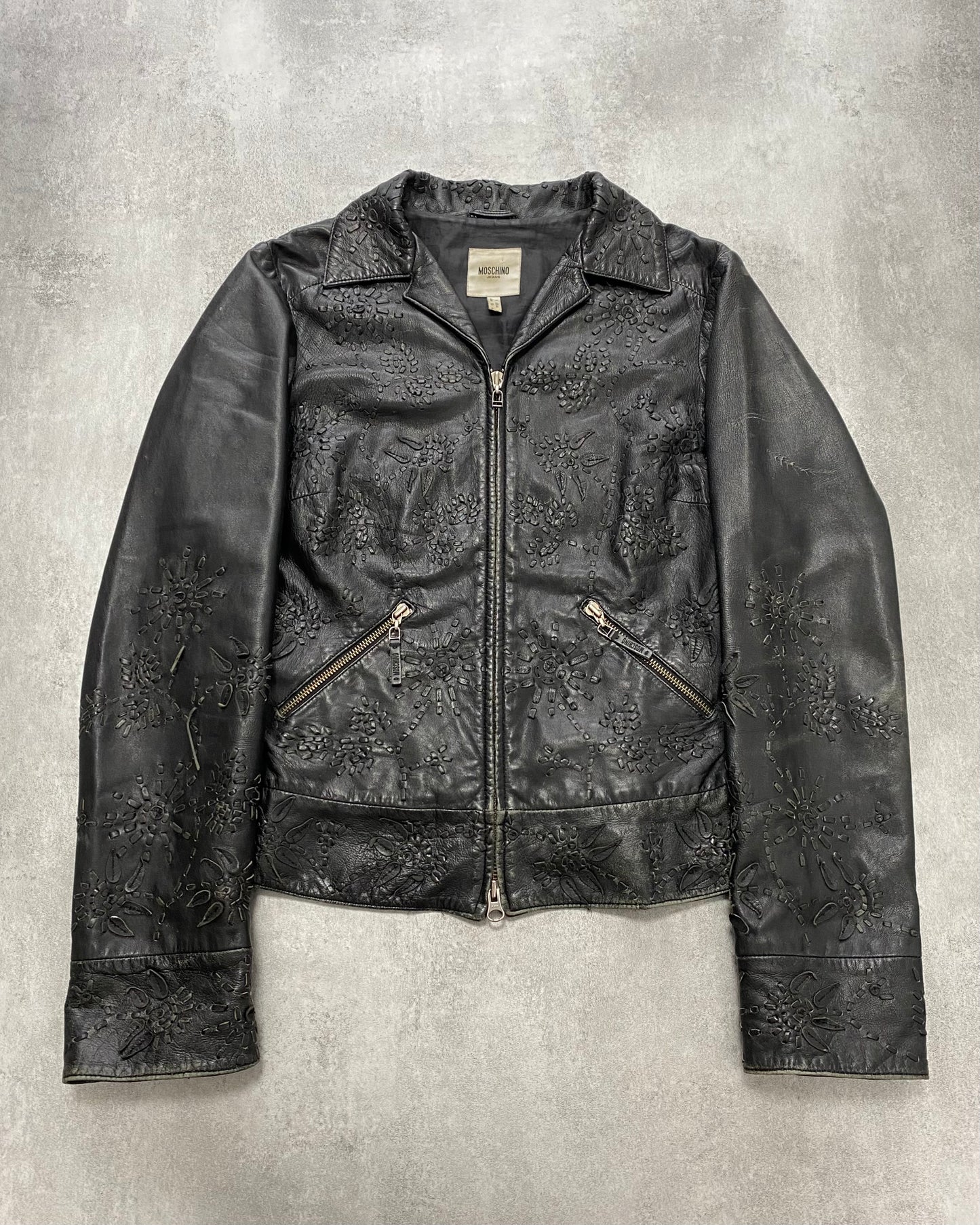 Moschino Embossed Flower Ornament Leather Jacket (S)