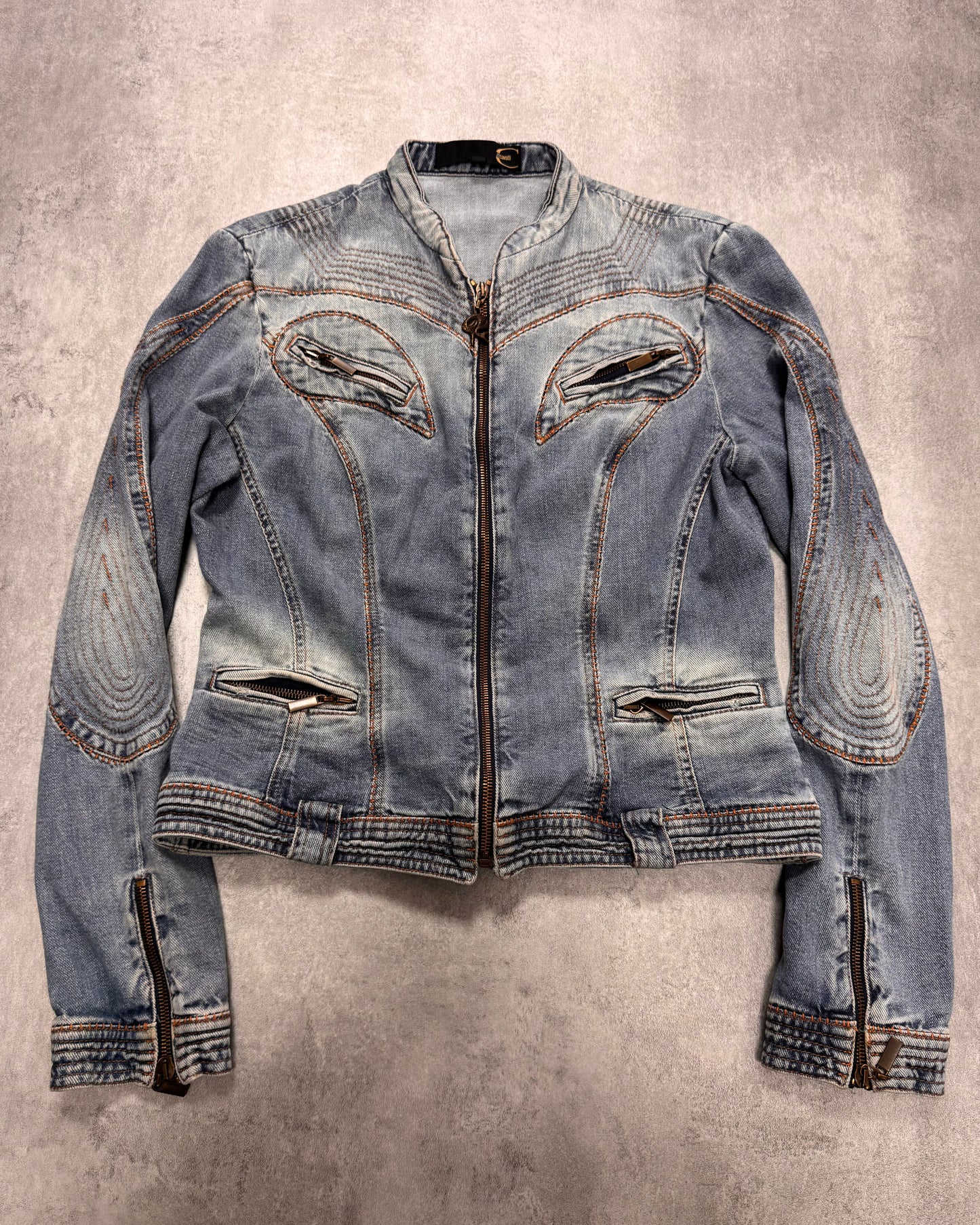 SS2005 Cavalli Sexy Biker Conceptual Denim Jacket (XS)