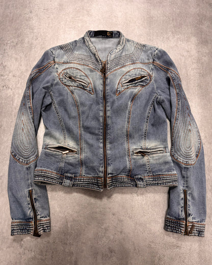 SS2005 Cavalli Sexy Biker Conceptual Denim Jacket (XS)