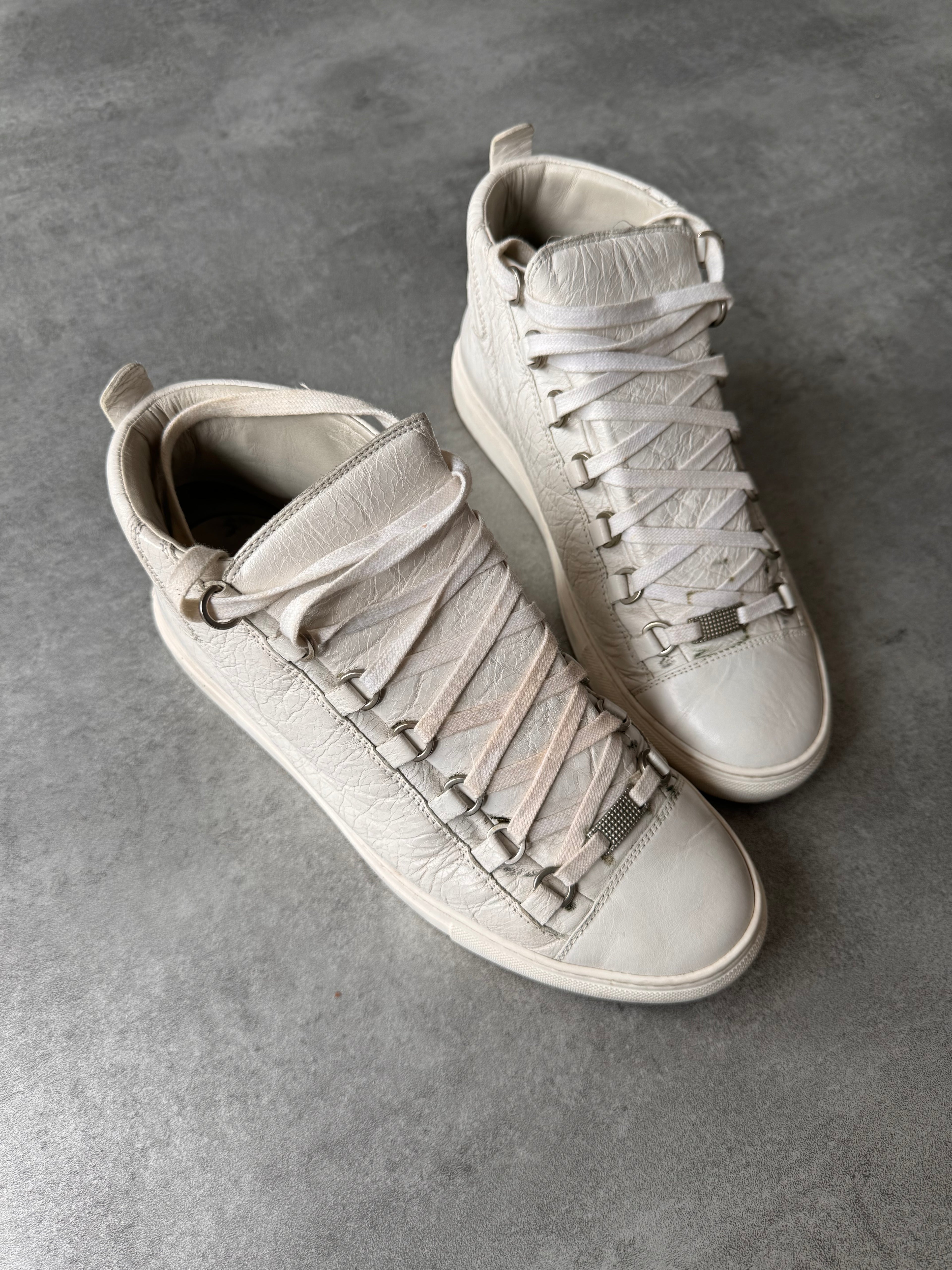 Balenciaga Arena High White Cracked Leather Sneakers