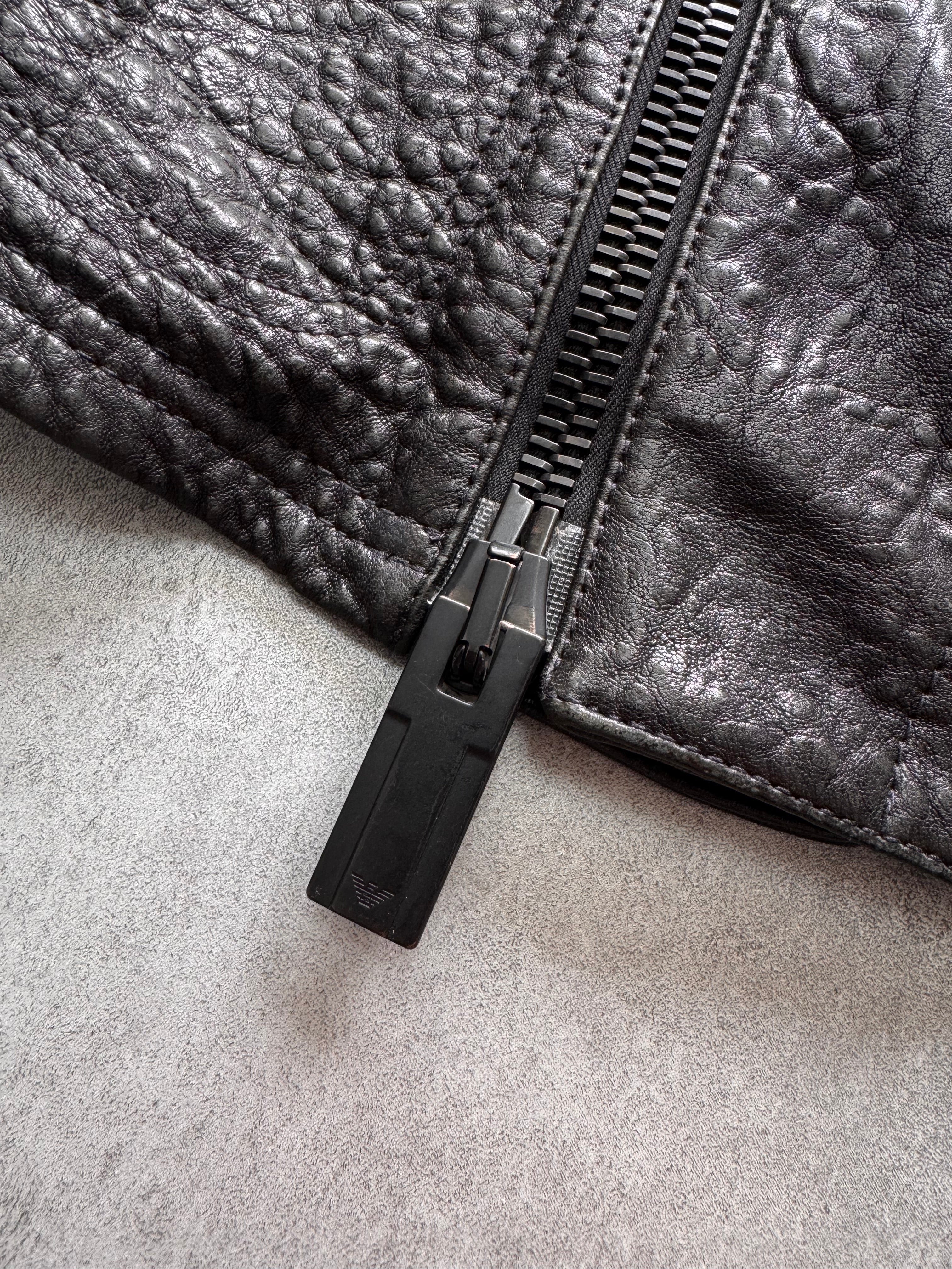 FW2014 Emporio Armami Asymmetrical Grained Leather Jacket