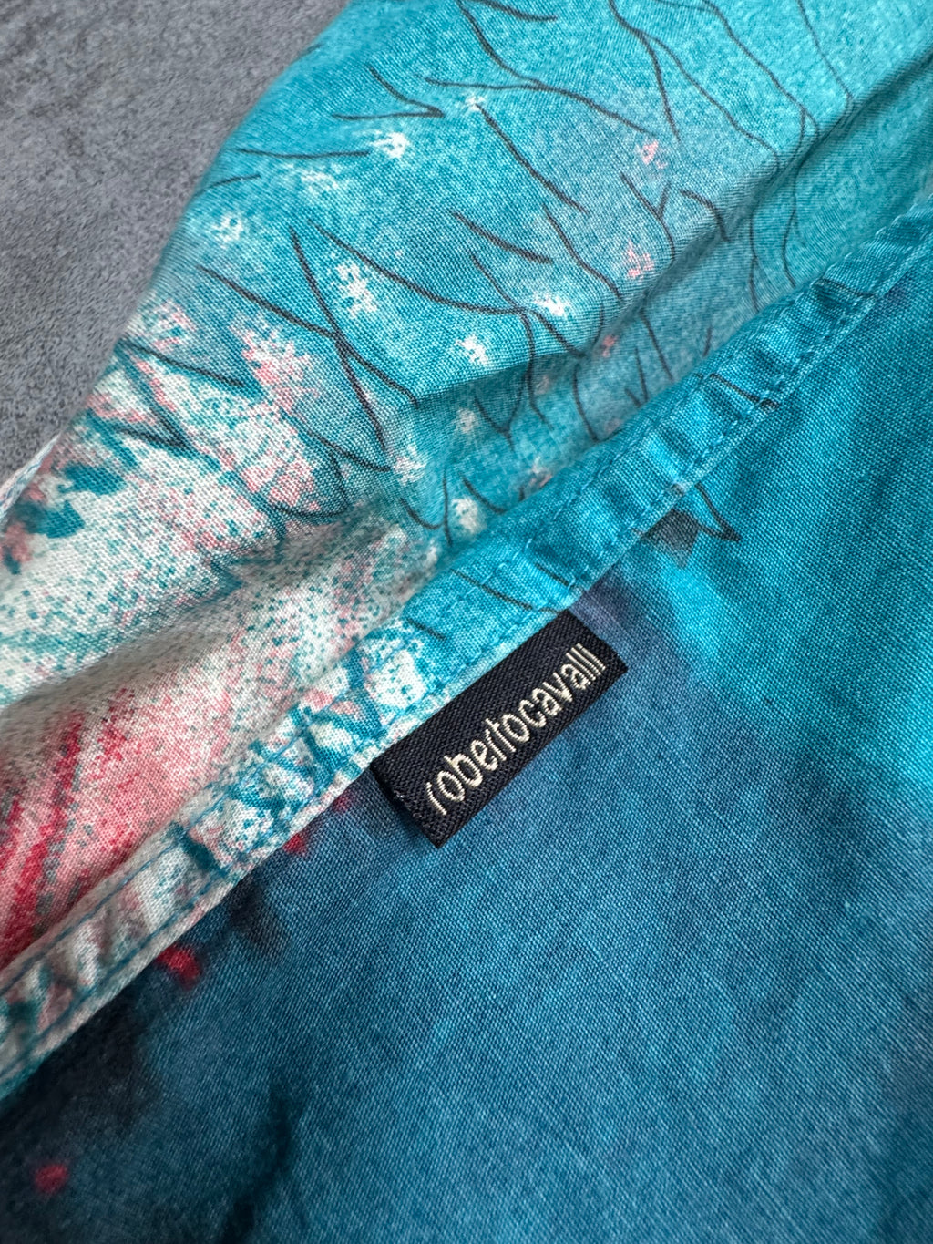 2000s Roberto Cavalli Volcano Aqua Blue Shirt