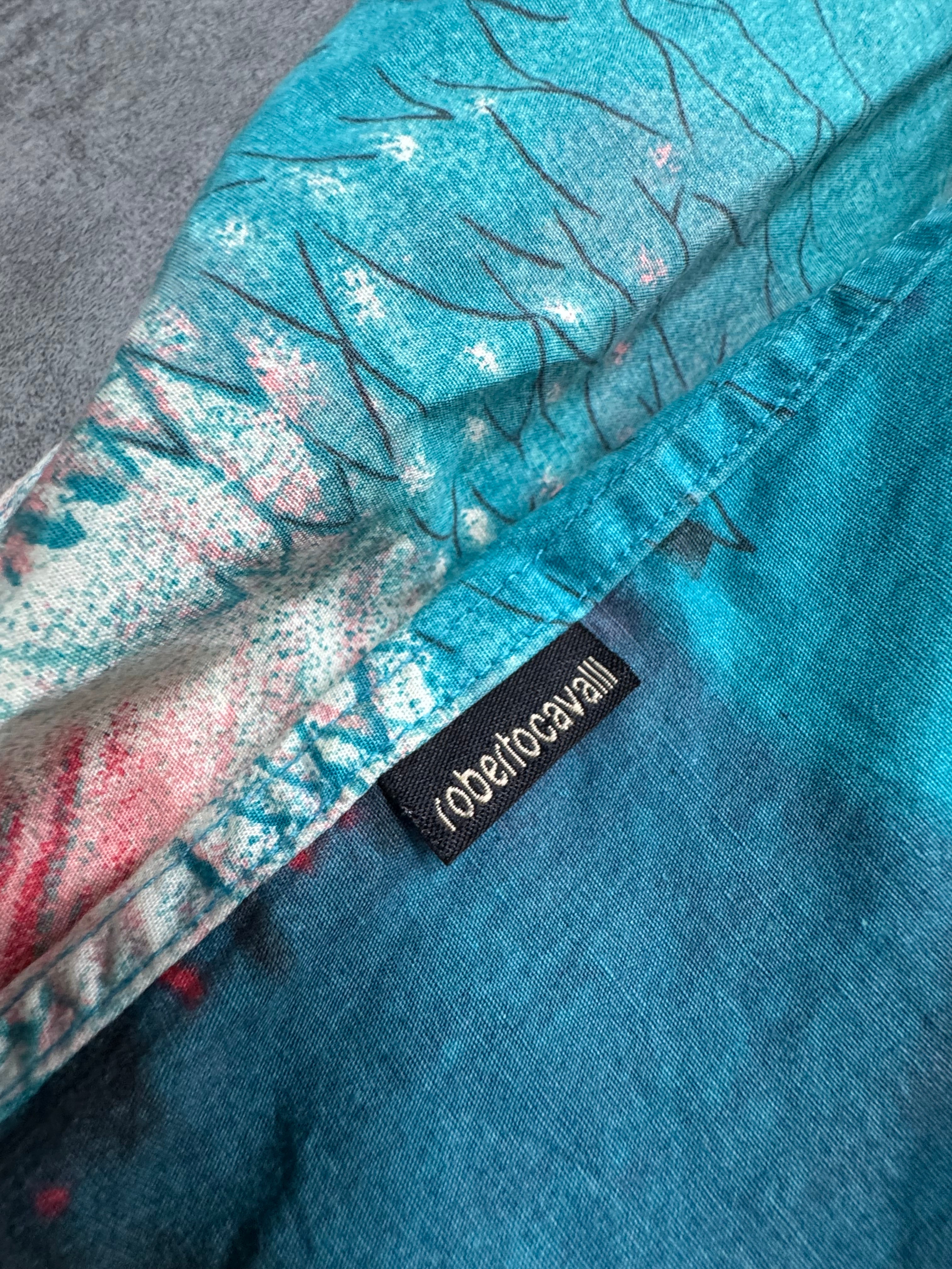 2000s Roberto Cavalli Volcano Aqua Blue Shirt