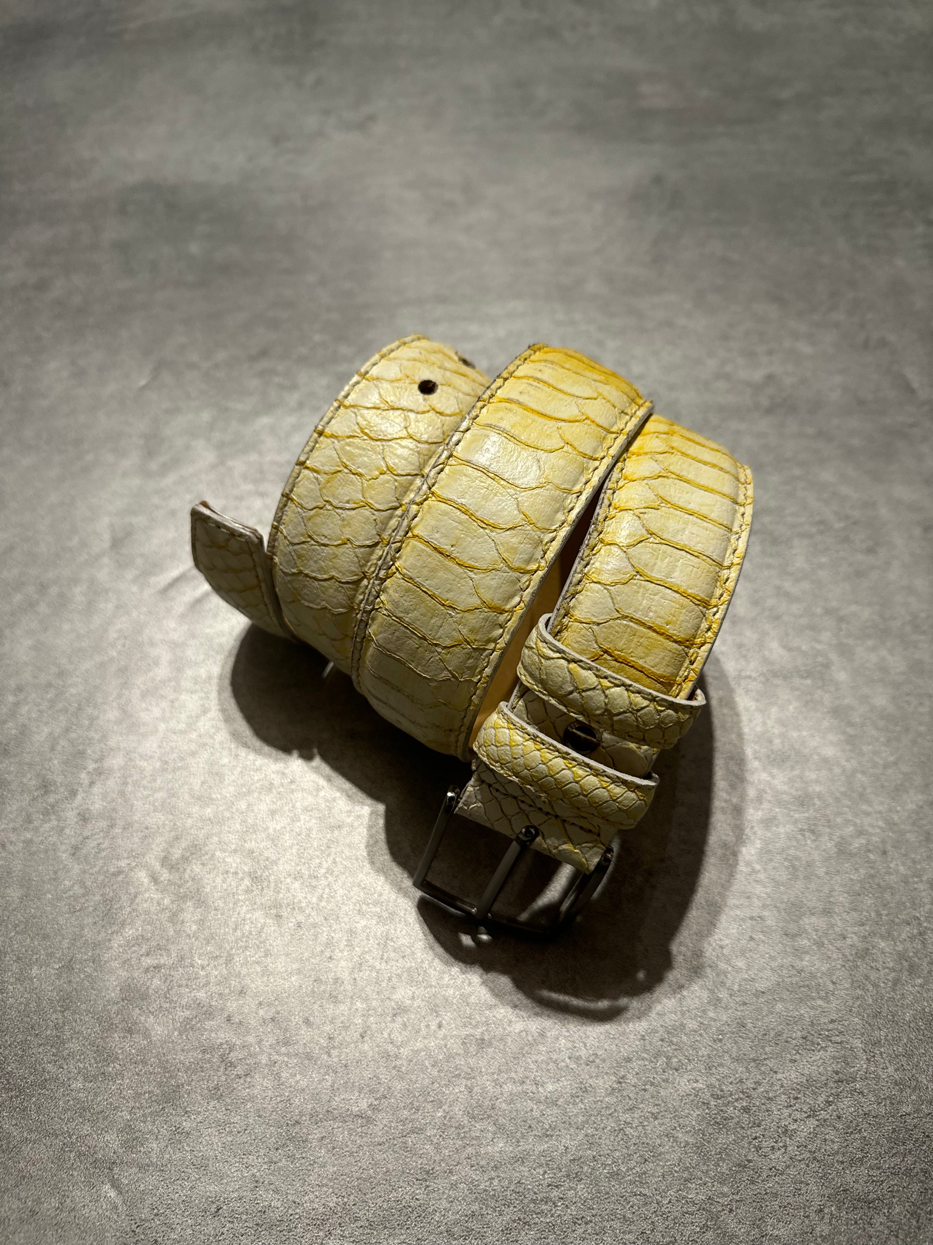 Artisanal White Creamy Genuine Python Leather Belt (OS) - 7