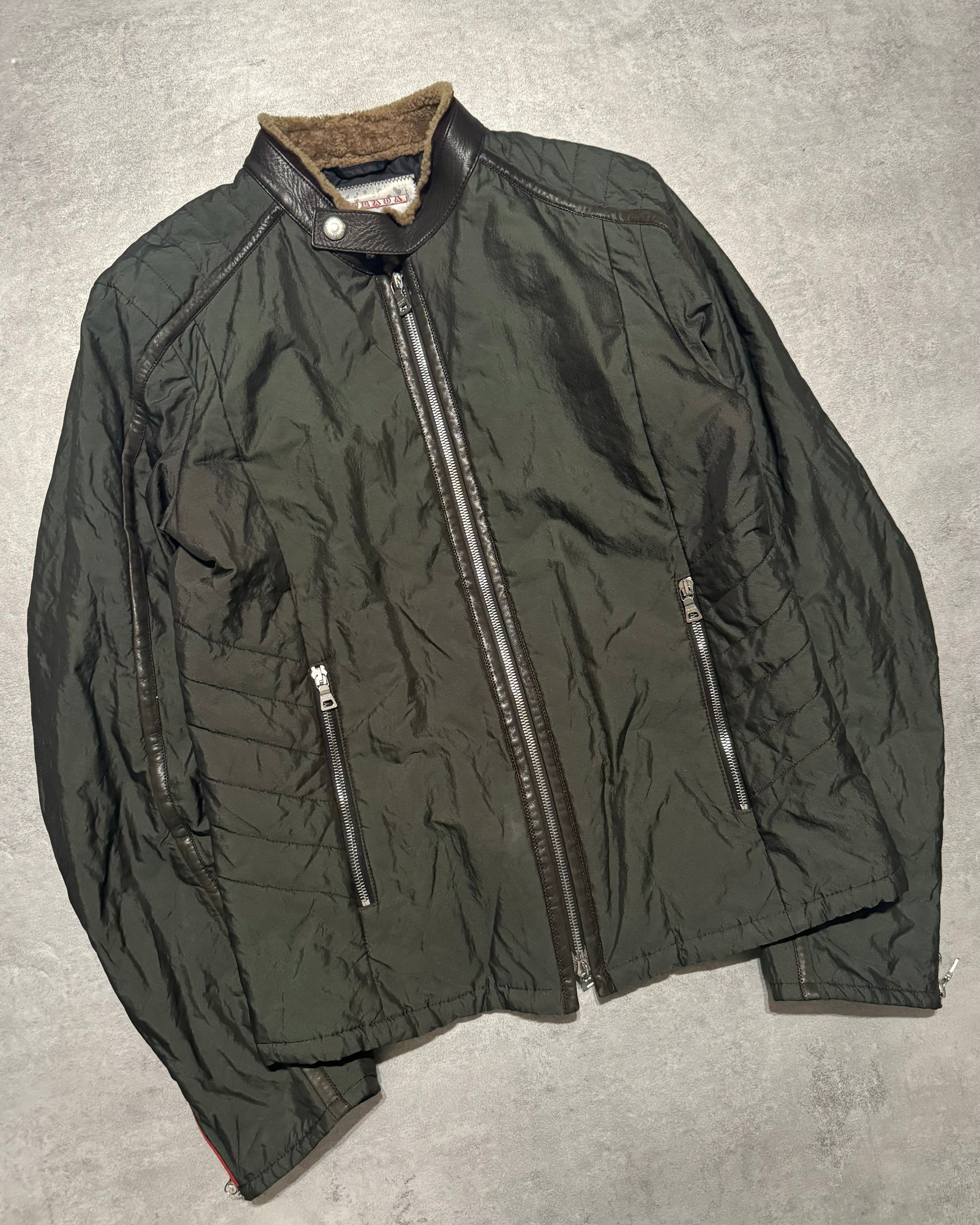 2000s Prada Green Nylon Linea Rossa Biker Jacket (M/L) - 9