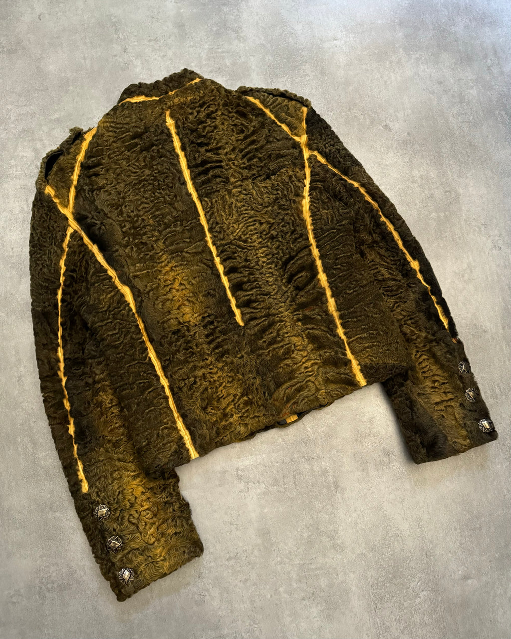 FW2000 Roberto Cavalli Yellow Textured Fur Aviator Captain Jacket (M/L) - 7