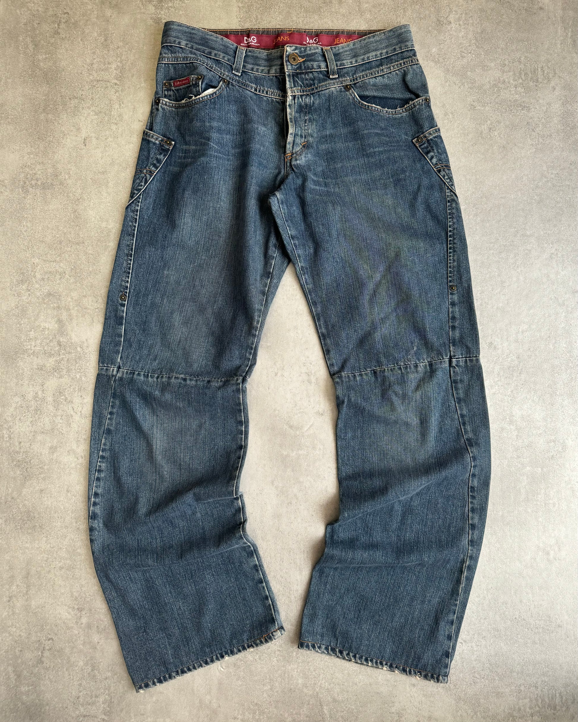 AW2003 Dolce & Gabbana Cargo Blue Denim Worker Jeans (M) - 1