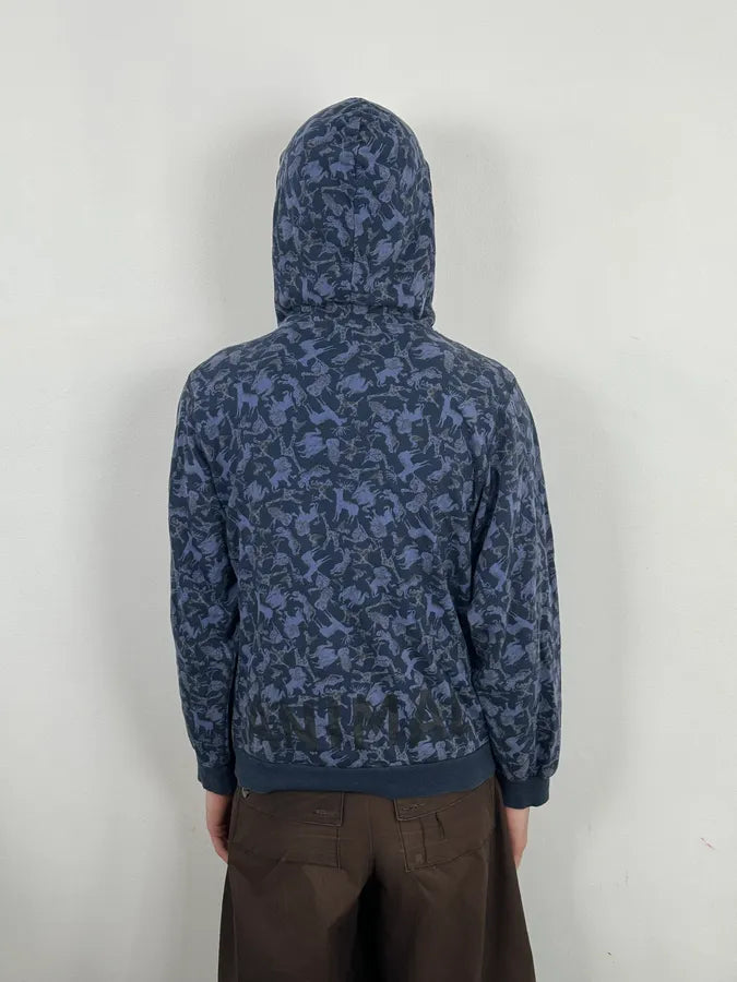 Ne-Net Navy Blue Animals Savage Japanese Zip-up Hoodie ubtnRUV 2
