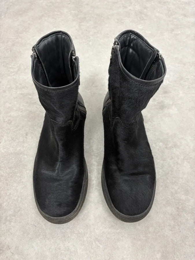 Moncler Signature Winter Black Pony Hair Leather Boots WcVAveQ 1