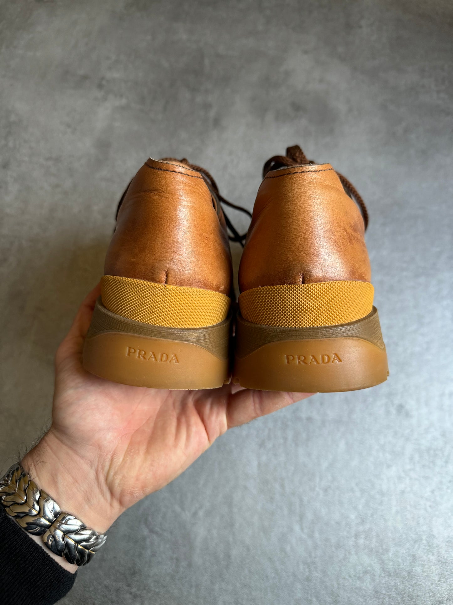 AW2018 Prada Brixxen Derby Lace Ups Camel Leather Shoes (42) - 8