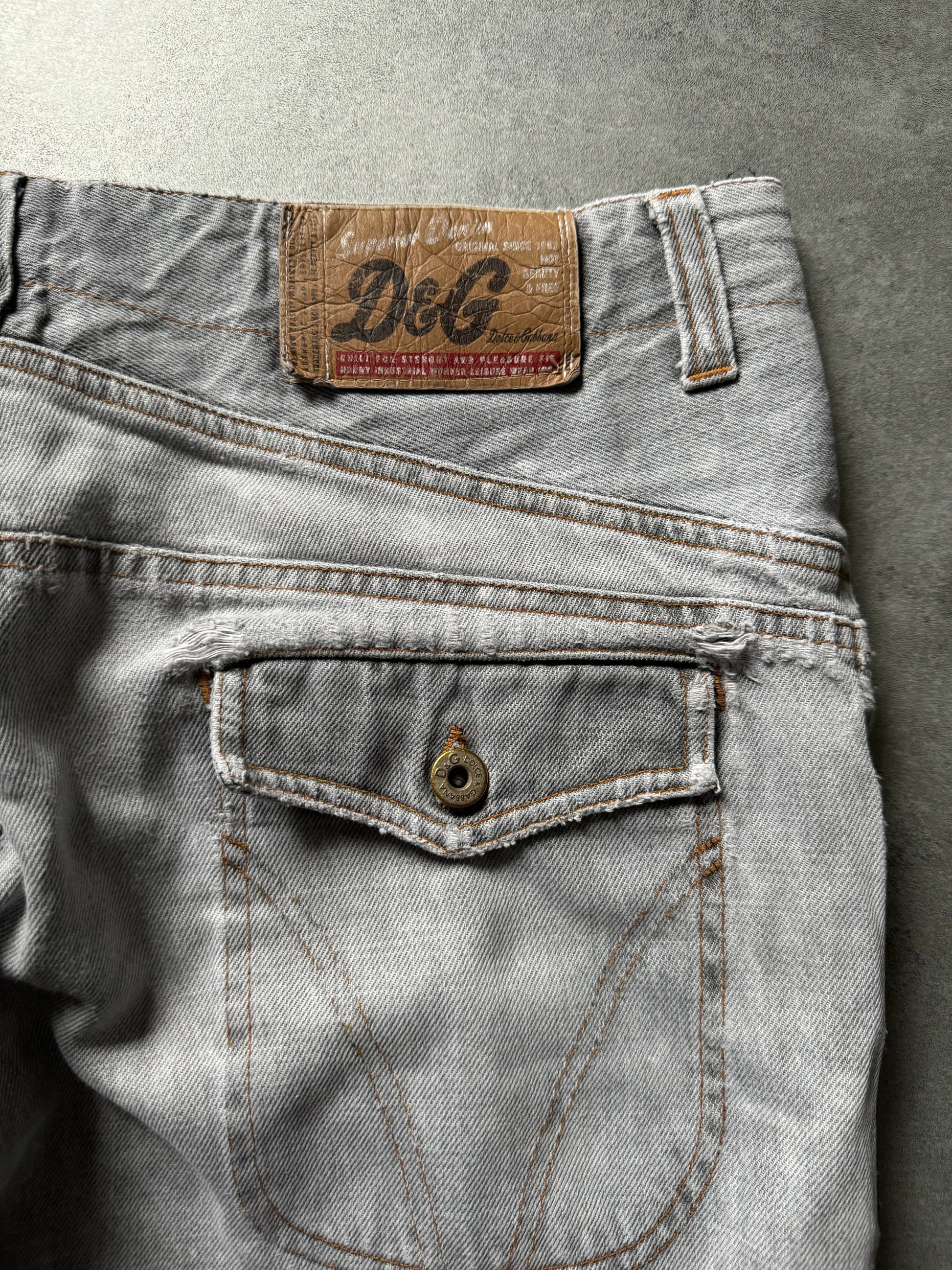 AW2003 Dolce & Gabbana Asymmetrical Grey Cargo Denim Jeans (L) - 4