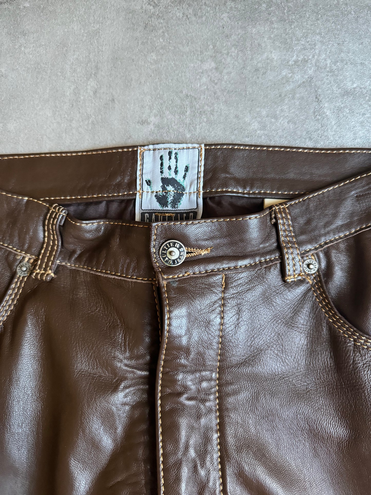 2000s Jean Paul Gaultier Cozy Brown Leather Pants (M) - 10