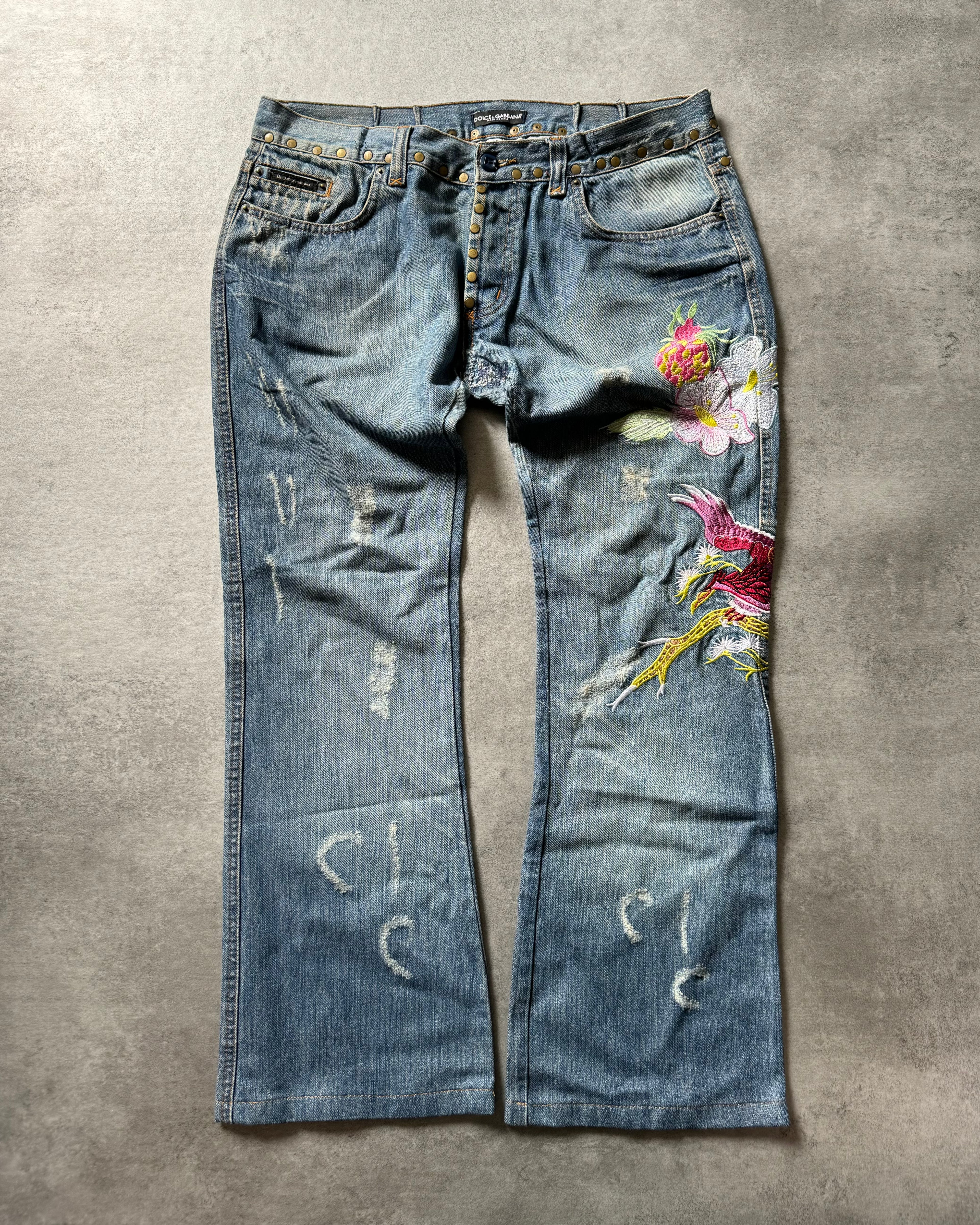 SS2006 Dolce & Gabbana Hawaii Embroideries Denim Jeans (S) - 1