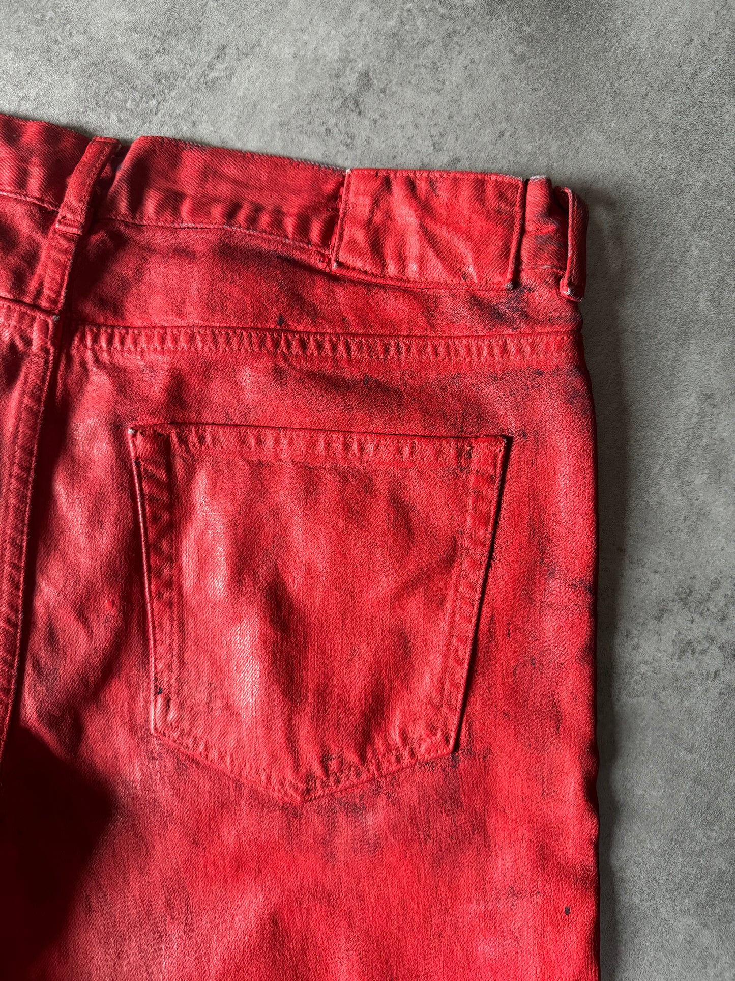 2004 Maison Margiela x H&M Reissue Red Rockstar Painted Jeans (M) - 3