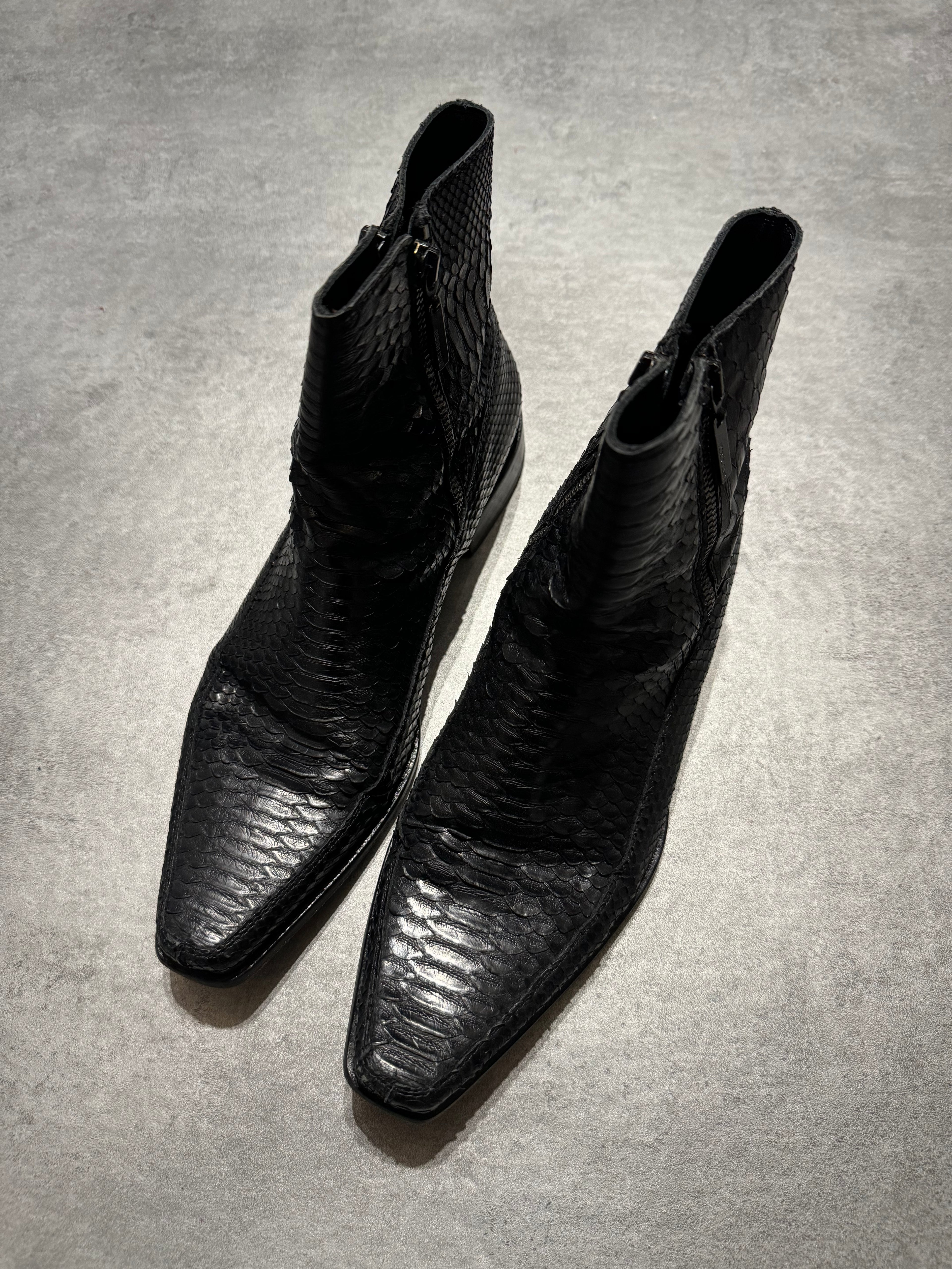2000s Roberto Cavalli Black Python Leather Rocker Biker Boots (42,5) - 10