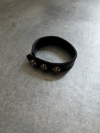 Chrome Hearts Fleur de Lis Leather Snap Black Bracelet (OS) - 3