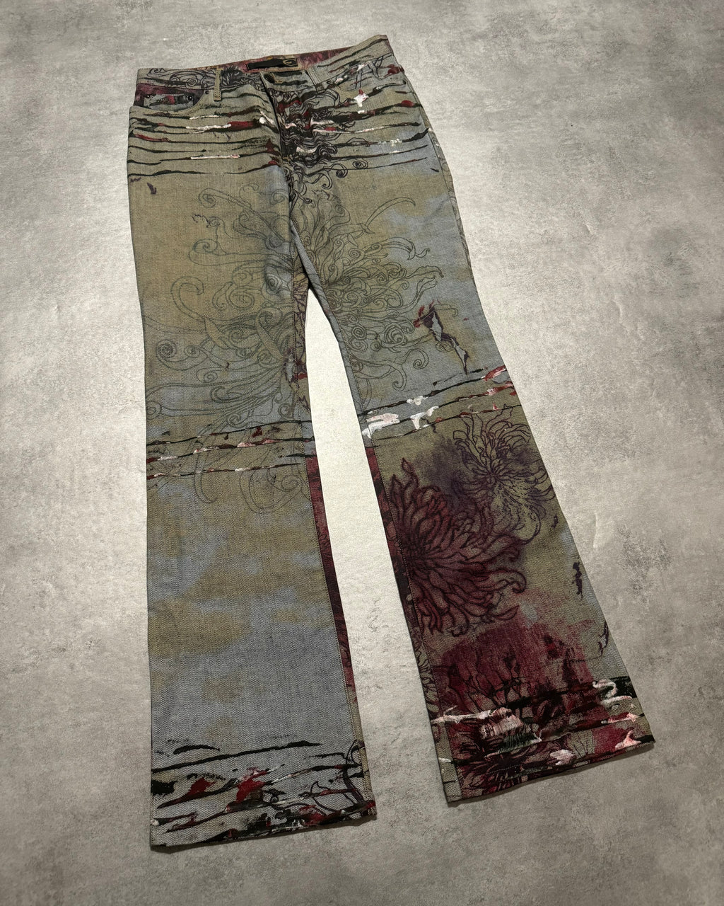 2000s Cavalli Scar Nature Flowers Grey Pants (S) - 9