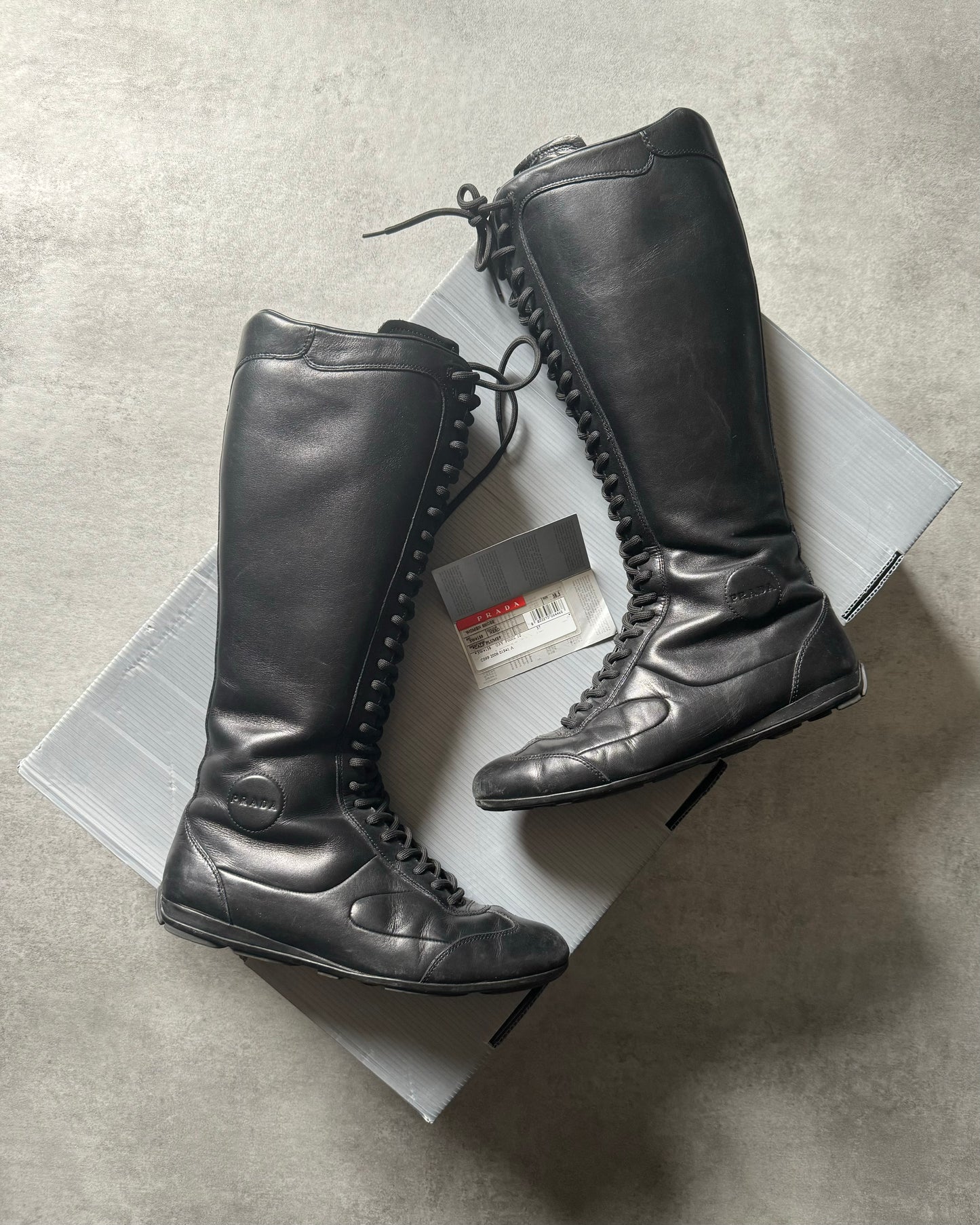 2000s Prada Moto Black Ankle Leather Boots (38,5) - 1
