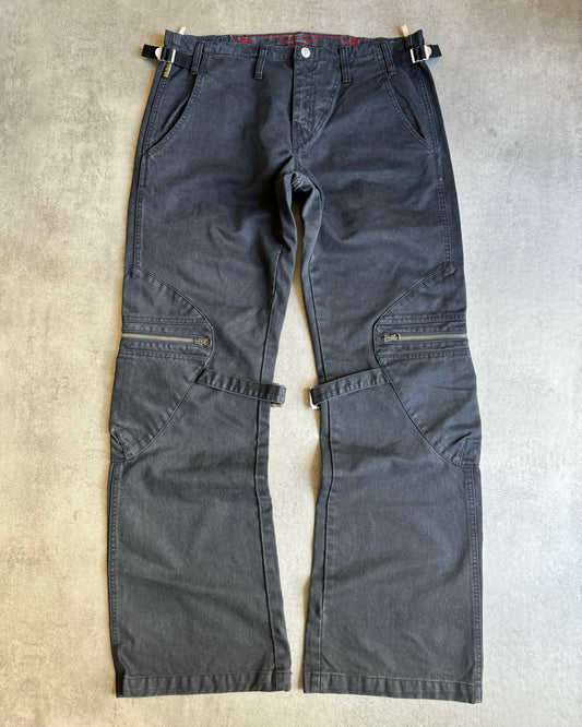 2000s Armani Bondage Cargo Black Strapped Pants (L) - 1