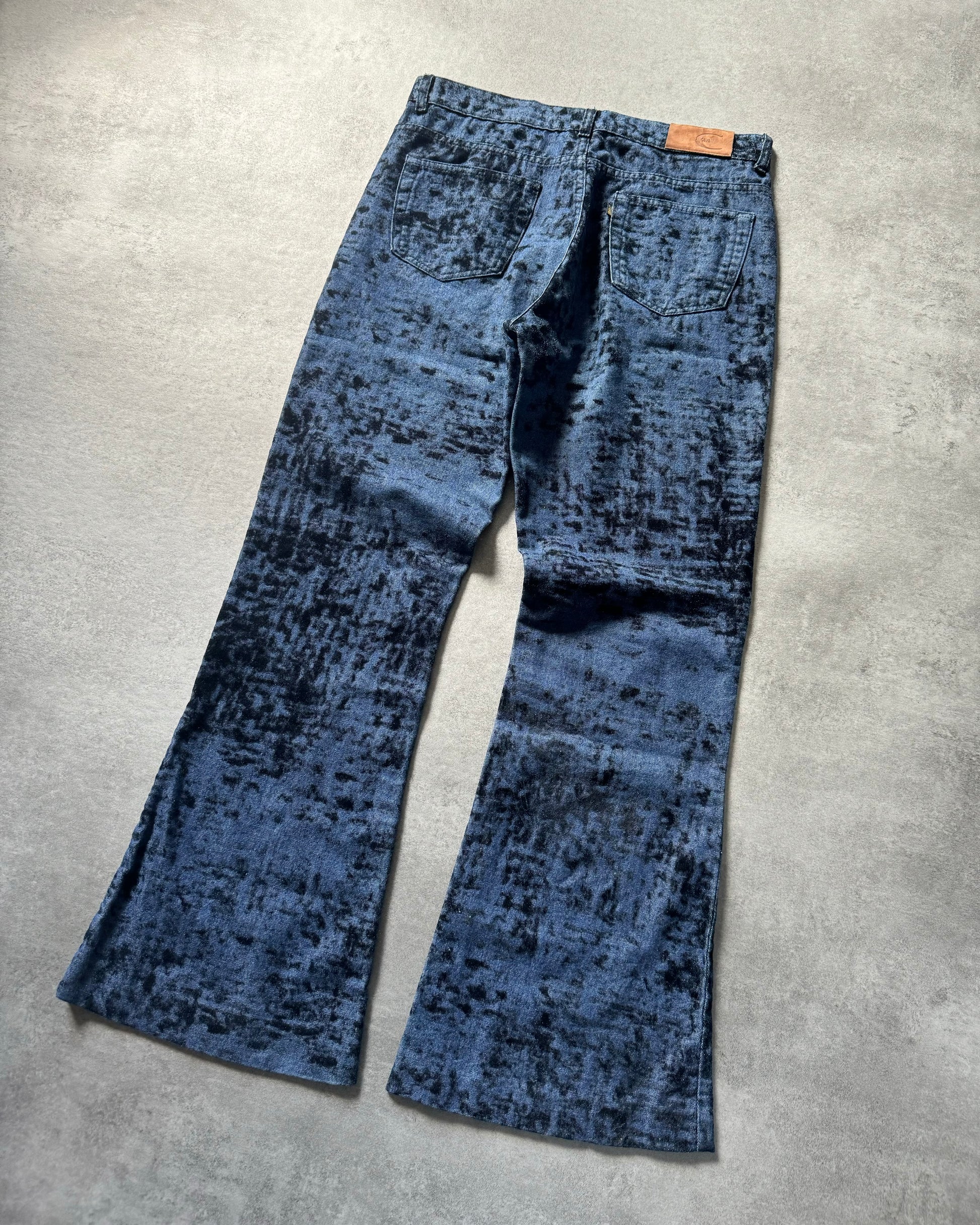 SS2006 Cavalli Blue Flared Citizen Black Relief Pants (S) - 5