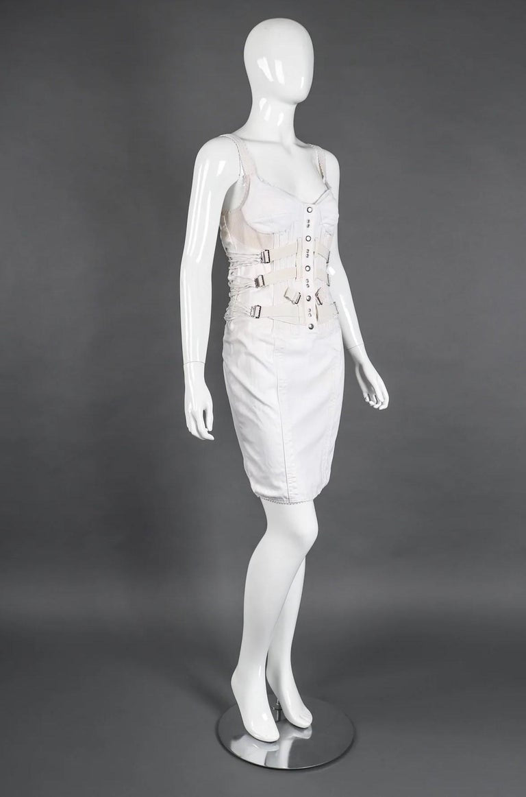 SS2004 Dolce & Gabbana White Bondage Strap Corset Cocktail Ivory Cotton Dress (XS/S) - 2