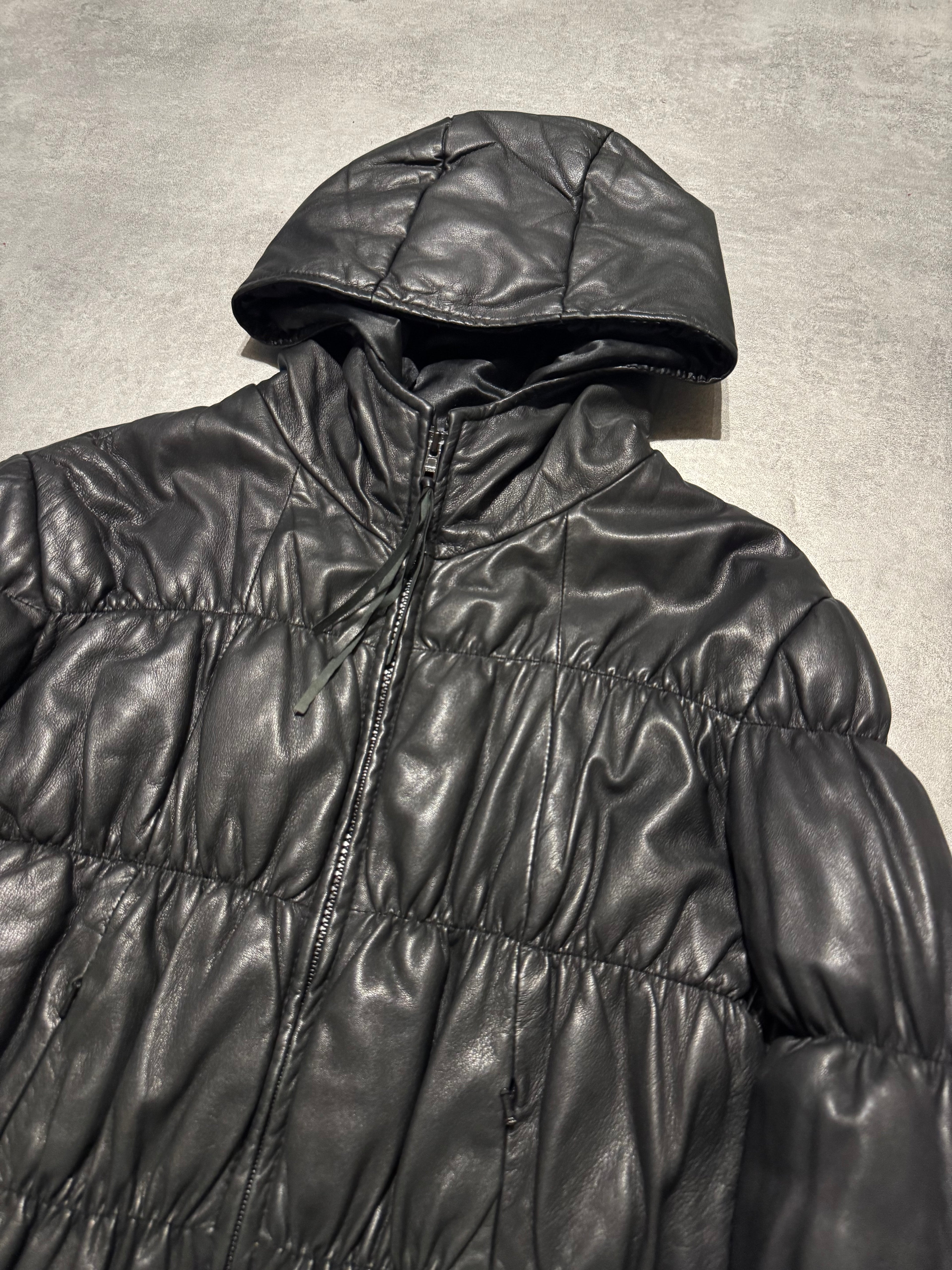 2000s Armani Pleats Black Leather Jacket