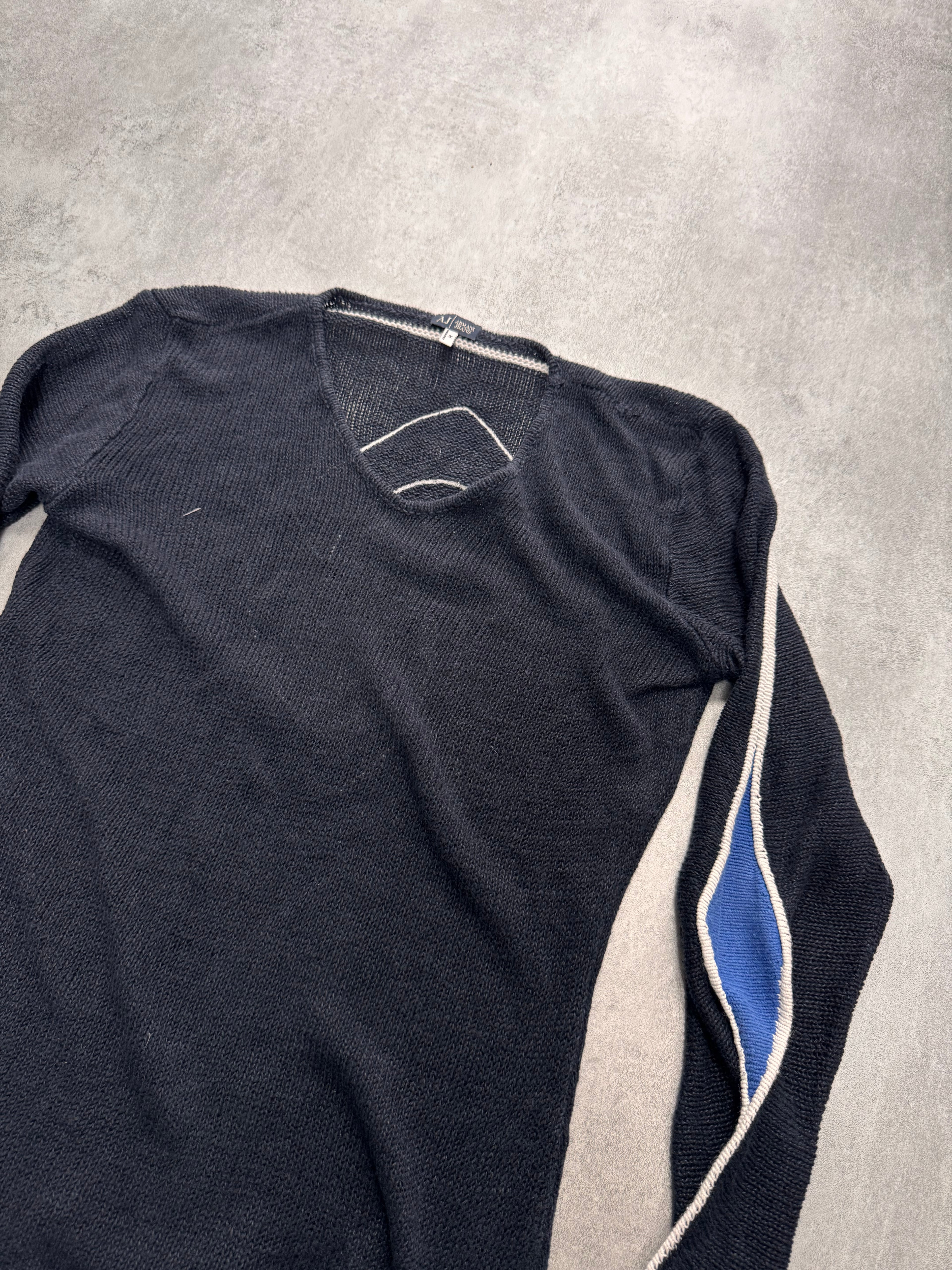 2000s Armani Futuristic Design Navy Sweater
