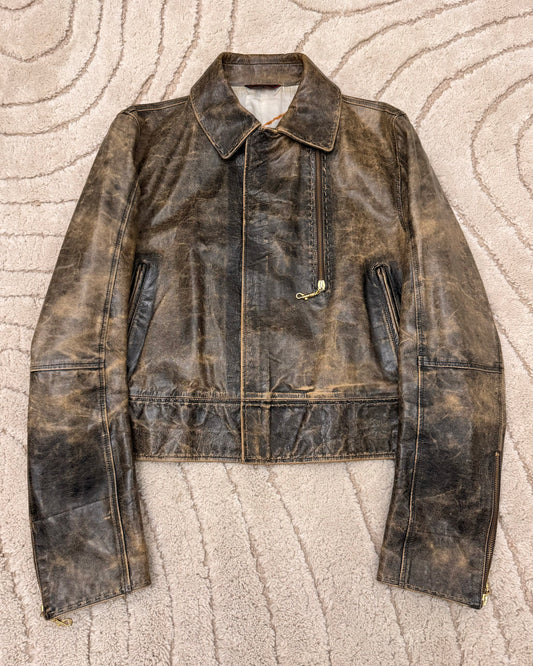 SS2000 Roberto Cavalli Artisanal Cropped Distressed Leather Jacket (S/M)