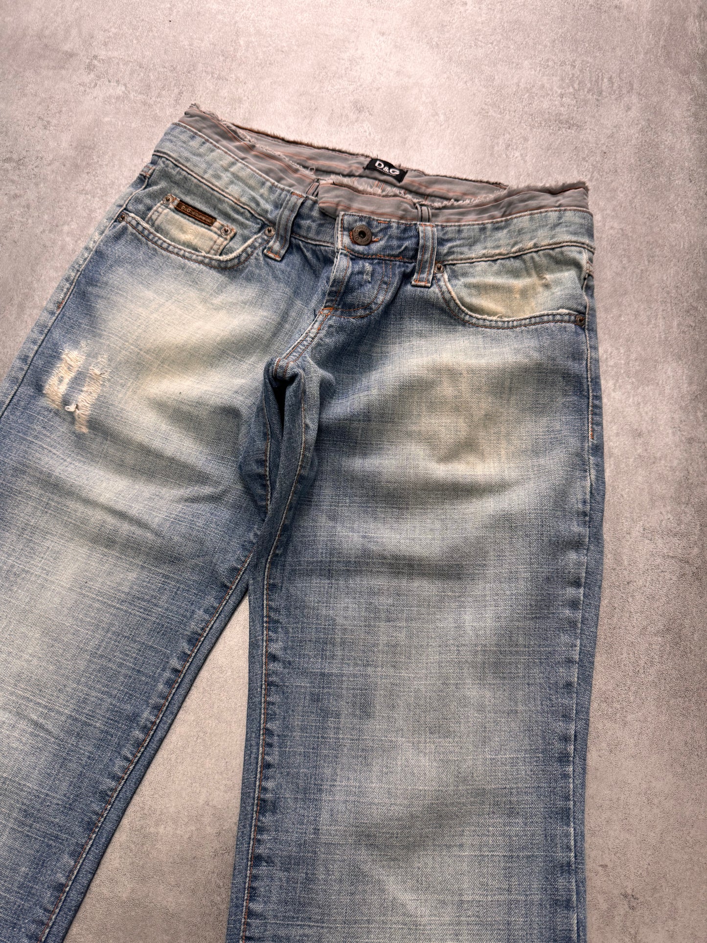 SS2005 Dolce & Gabbana Sun Faded Double Waist Denim Jeans (S)