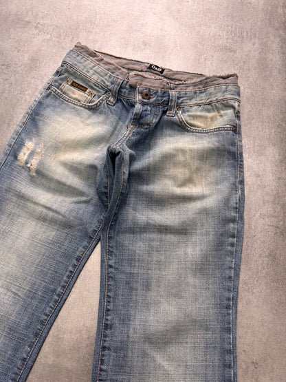 SS2005 Dolce & Gabbana Sun Faded Double Waist Denim Jeans (S)