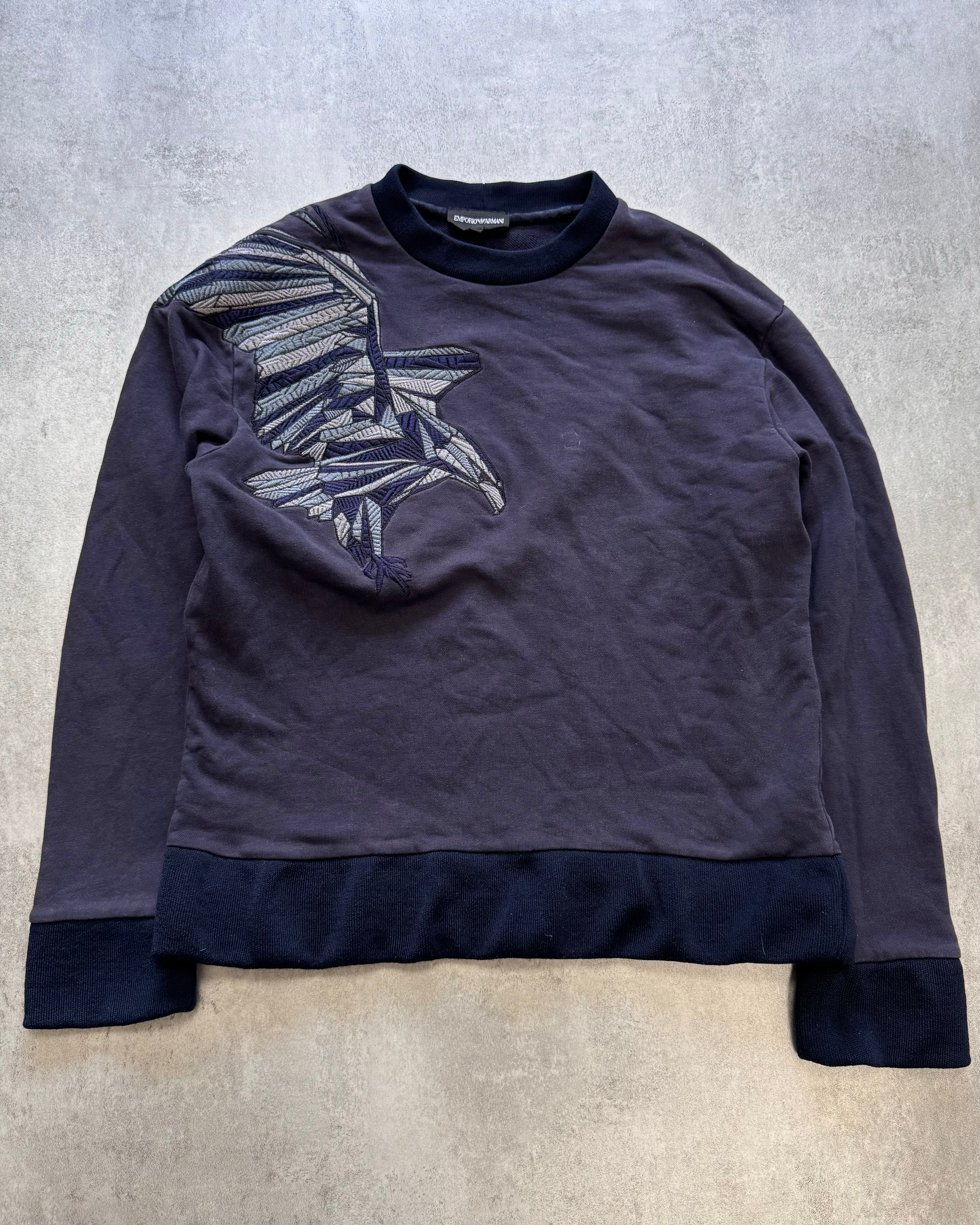 SS2017 Emporio Armani Embroidered Natural Royal Eagle Purple Sweater