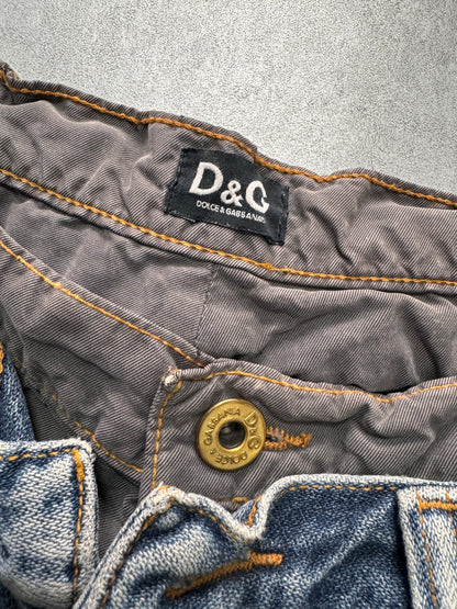 AW2003 Dolce & Gabbana Double-Waisted Sun Faded Denim Cargo Jeans (M)