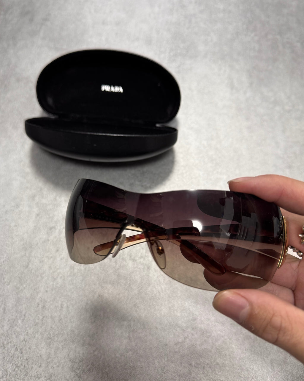 2000s Prada Google Golden Curved Sunglasses