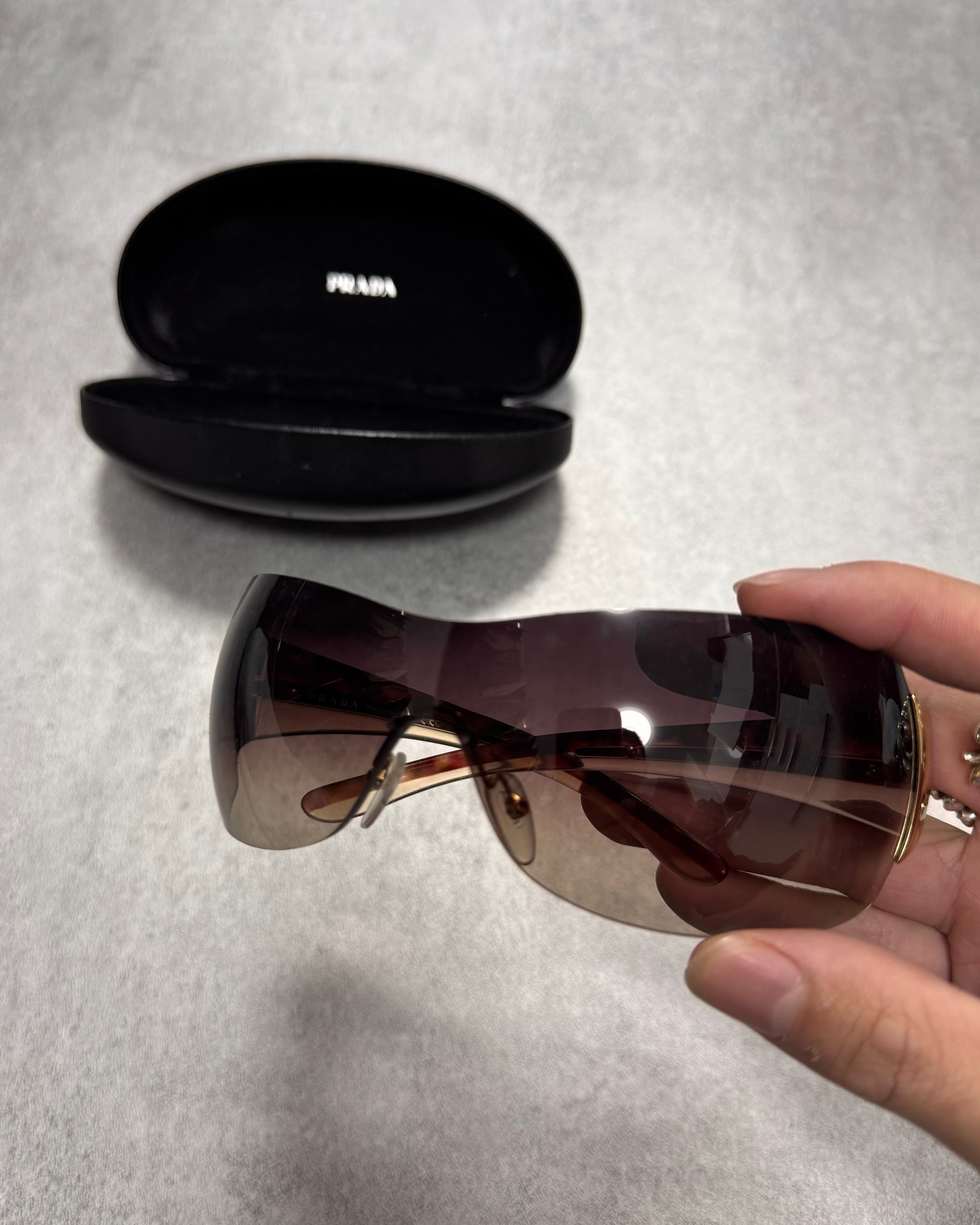 2000s Prada Google Golden Curved Sunglasses