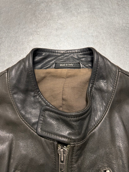 AW2011 Maison Margiela Dark Brown 5-Zip Biker Leather Jacket (S)