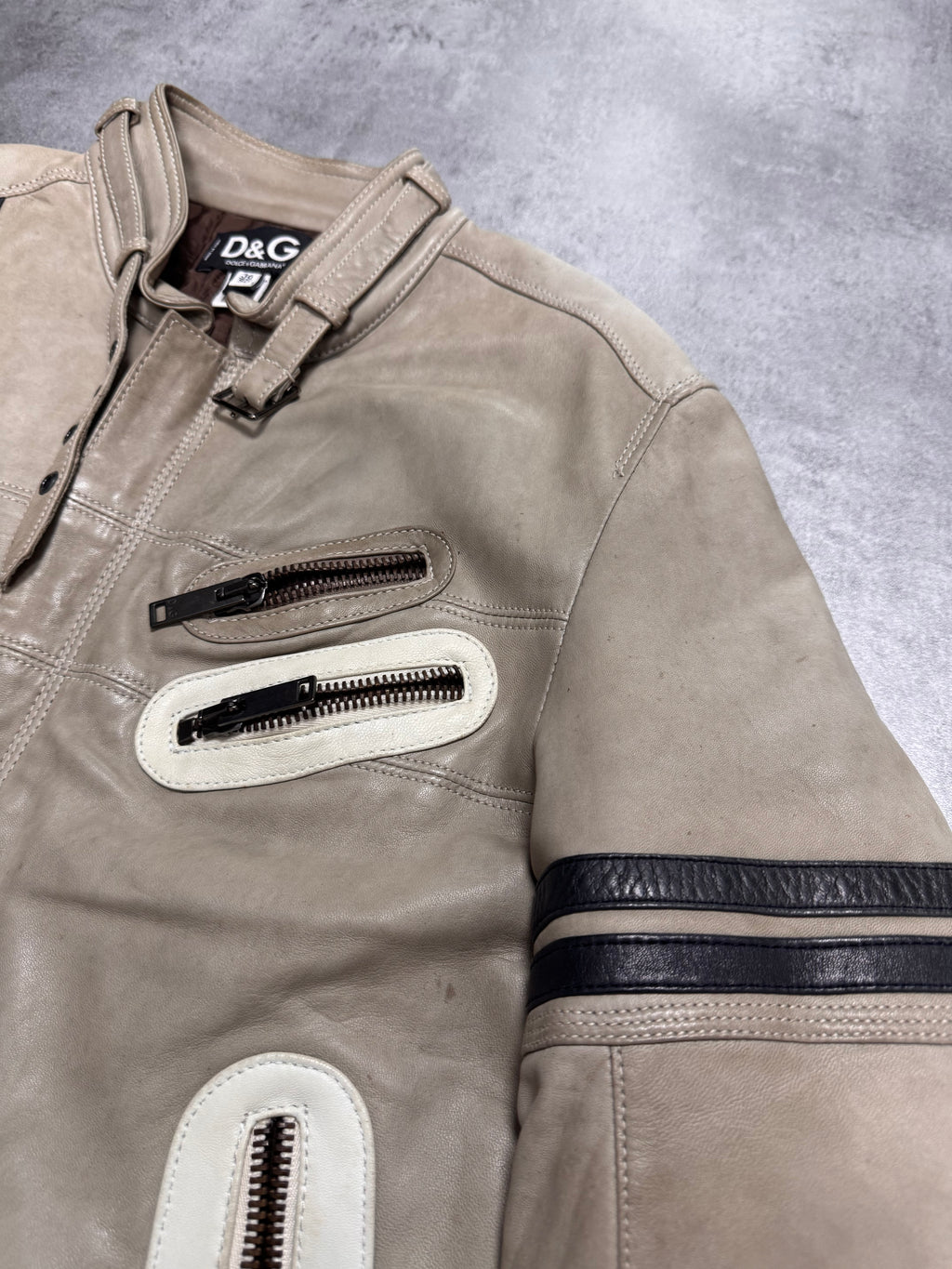AW2004 Dolce & Gabbana Astro Biker Cafe Cream Leather Jacket