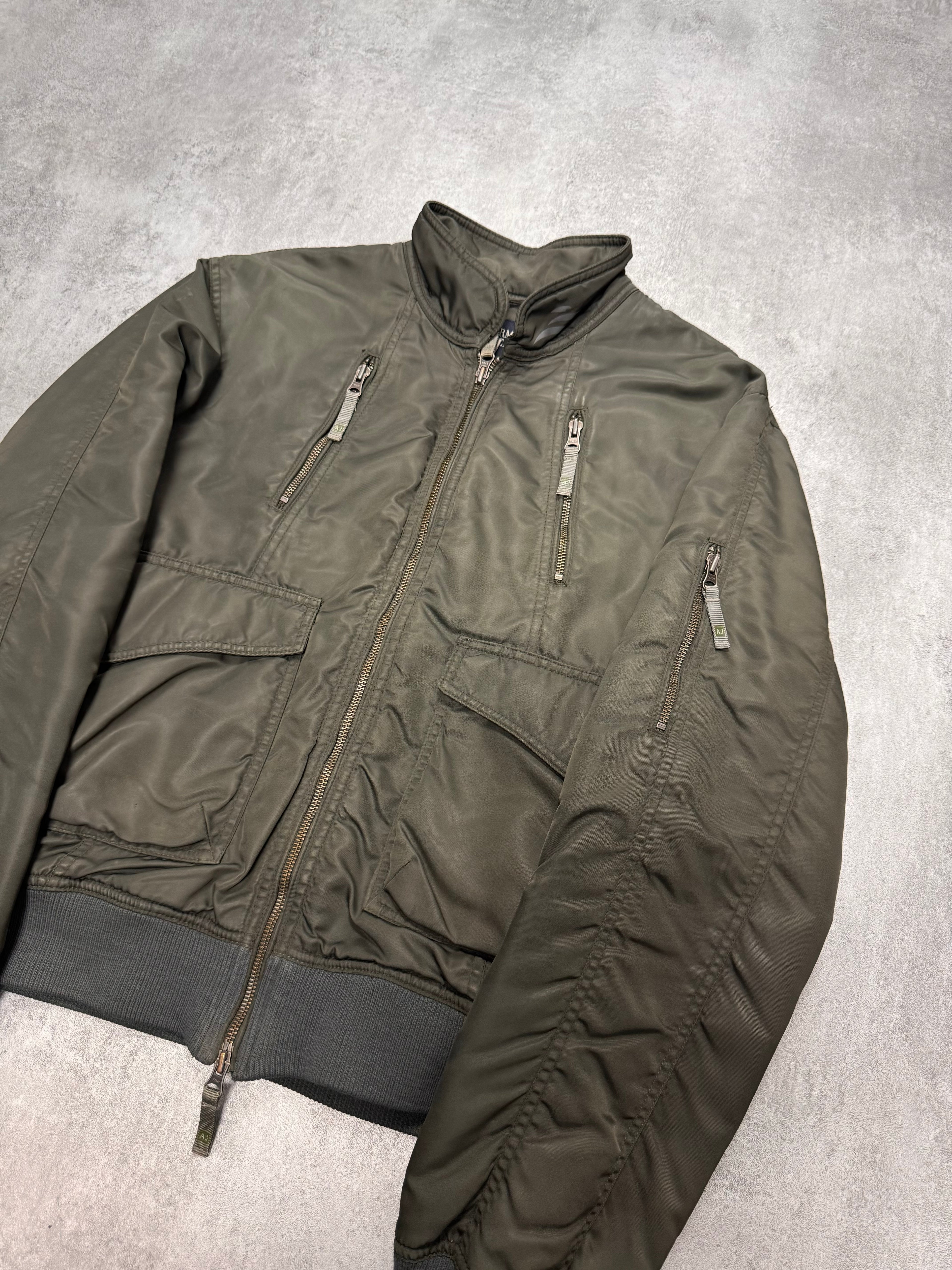 2000s Armani Olive Utility Drift Bomber Jacket