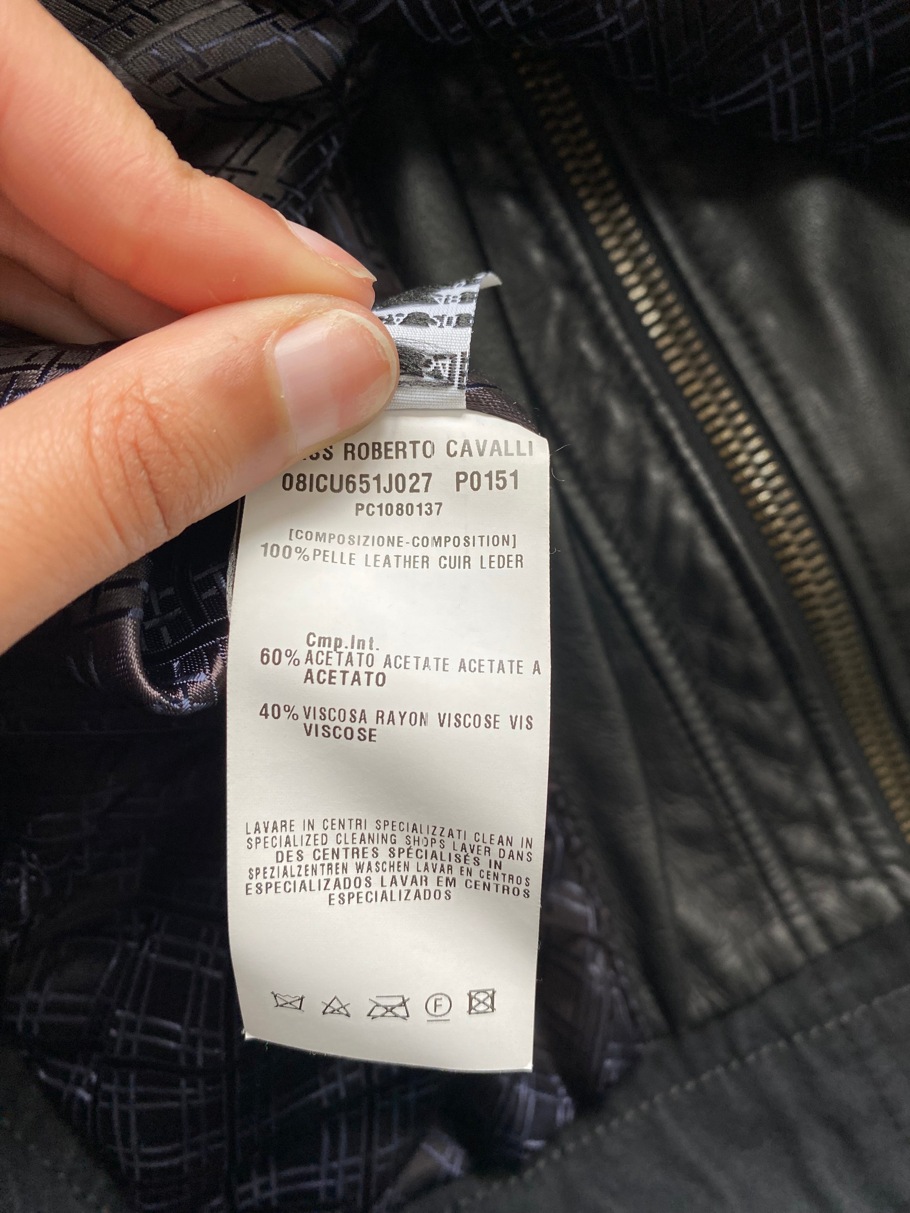 2000s Cavalli Class Biker Black Leather Jacket