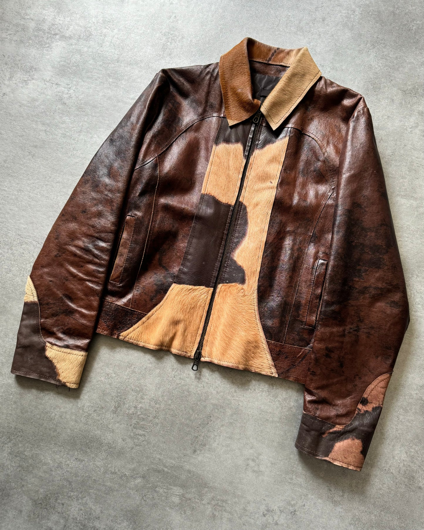 2000s Imperial Brown Fur Leather Cow Jacket  (L) - 5